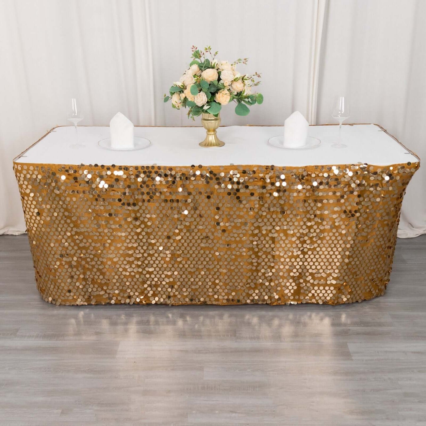 Payette Sequin 21ft Table Skirt Gold - Dual Layered Satin for Shimmering Event DÃ©cor