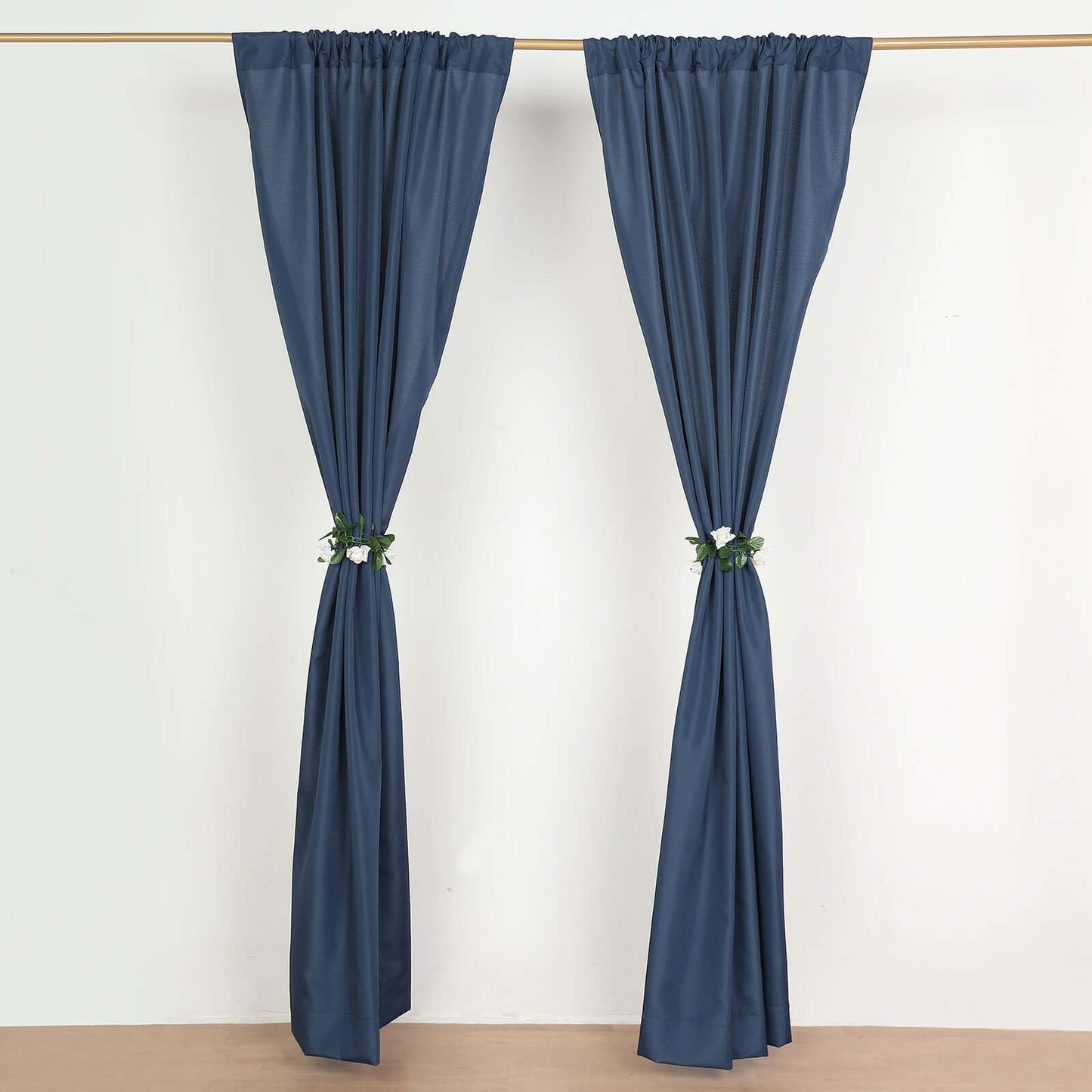 2 Pack Navy Blue Polyester Event Curtain Drapes, 10ftx8ft Backdrop Event Panels With Rod Pockets 130 GSM