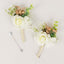 2 Pack White Artificial Rose Boutonniere With Pin, 5" Real Touch Silk Flower Pocket Square