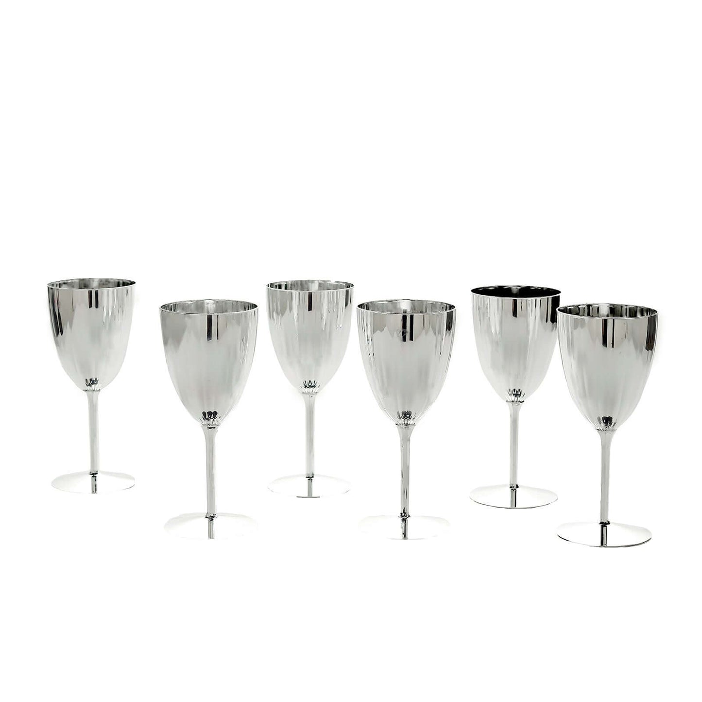 6-Pack Plastic Wine Glasses in Metallic Silver - Classy Disposable Goblets for Parties, Receptions & Banquets 8oz