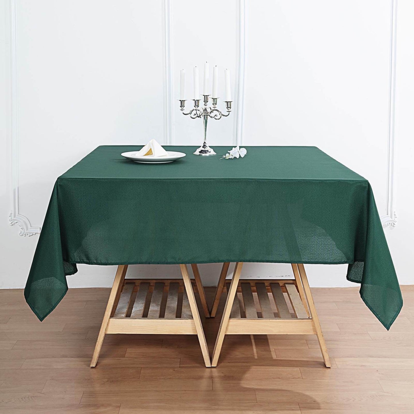 Polyester Square 54"x54" Tablecloth Hunter Emerald Green - Wrinkle-Resistant & Durable Table Cover