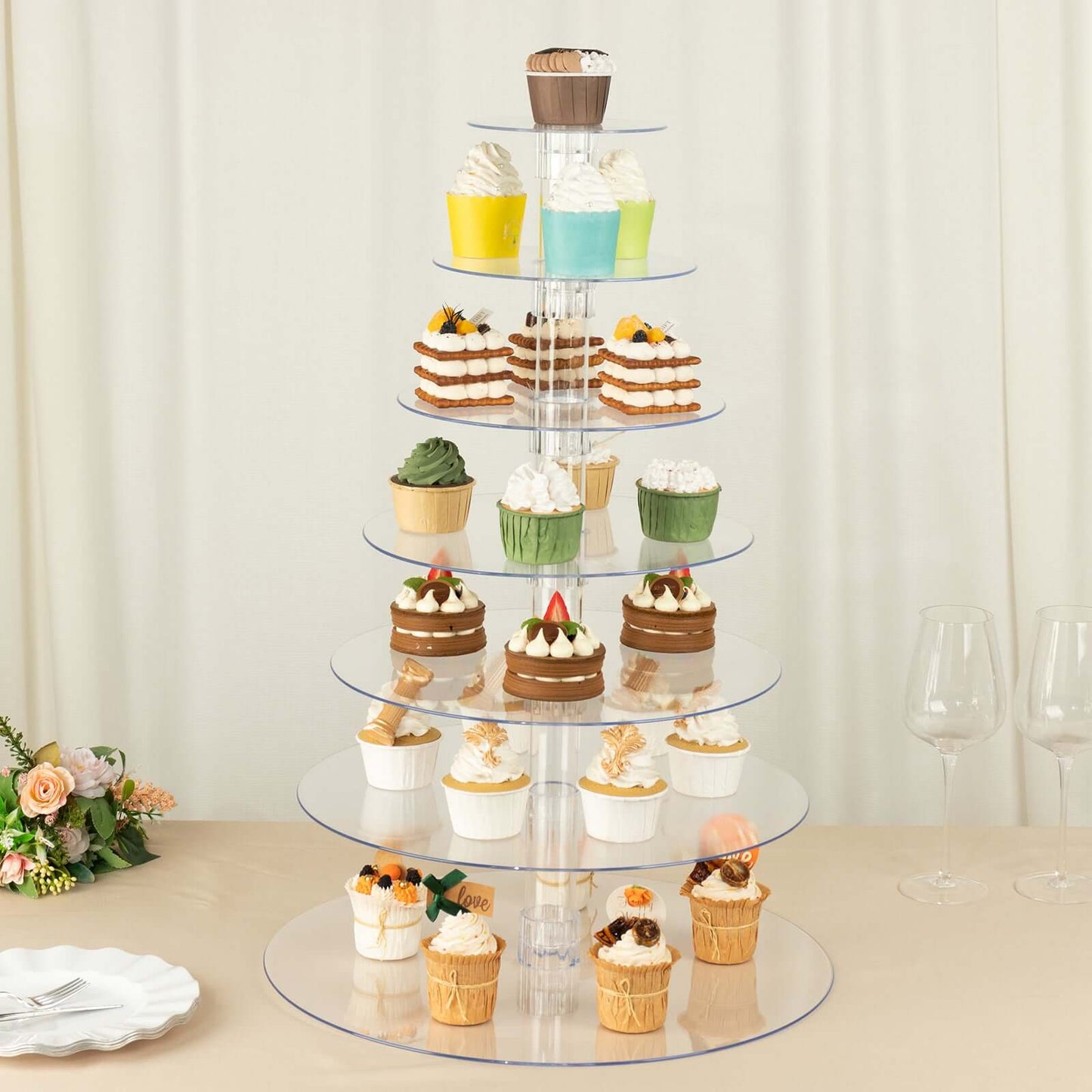 7-Tier Acrylic Round Cupcake Stand Clear & Catering Displays 26"