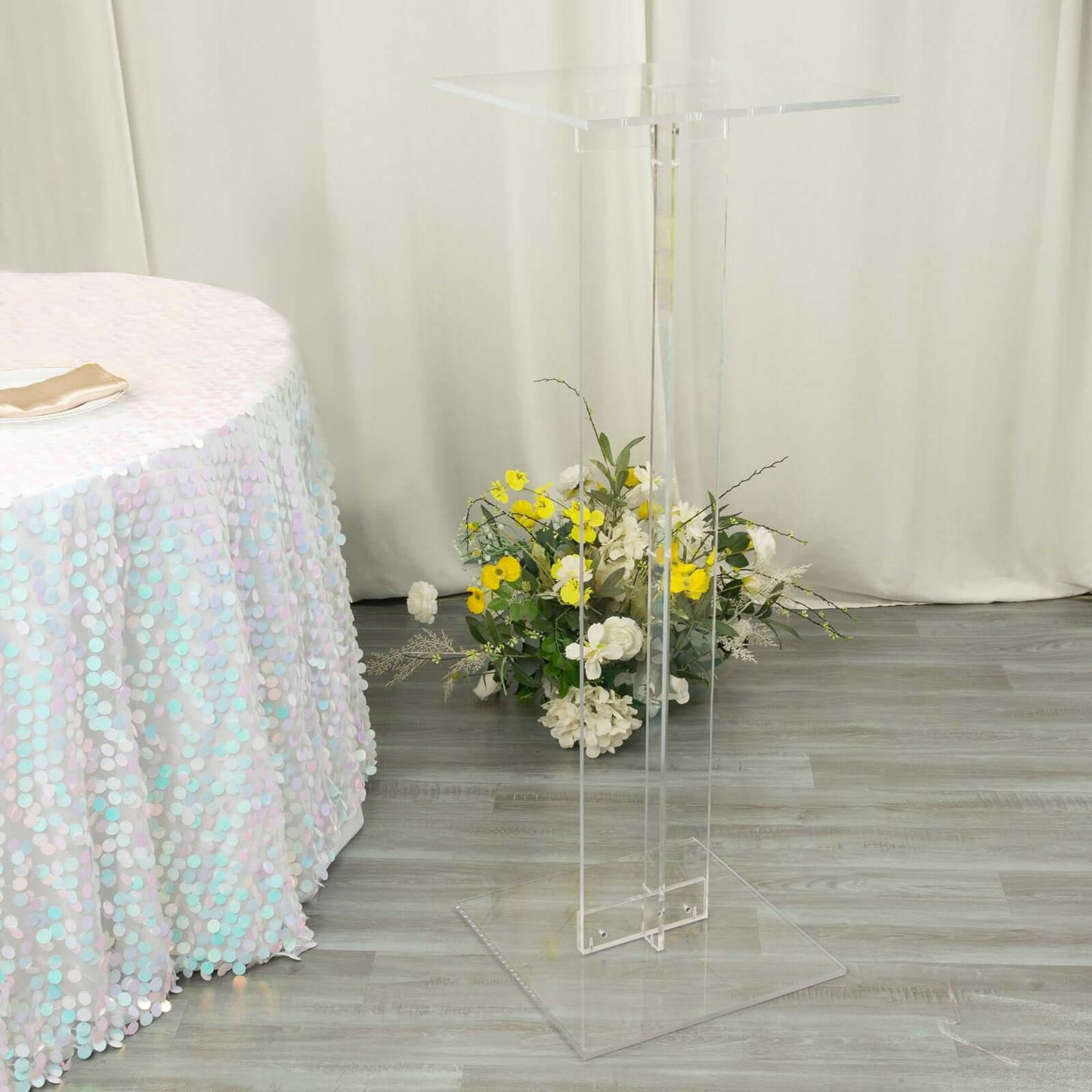Acrylic Wedding Aisle Display Stand Flower Pedestal with Square Bases Clear - Durable 10mm Thick Centerpiece for Events 46"