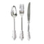 24 Pcs Plastic Silverware Set in Baroque Style Metallic Silver - Heavy Duty Disposable Knife, Fork, and Spoon Set