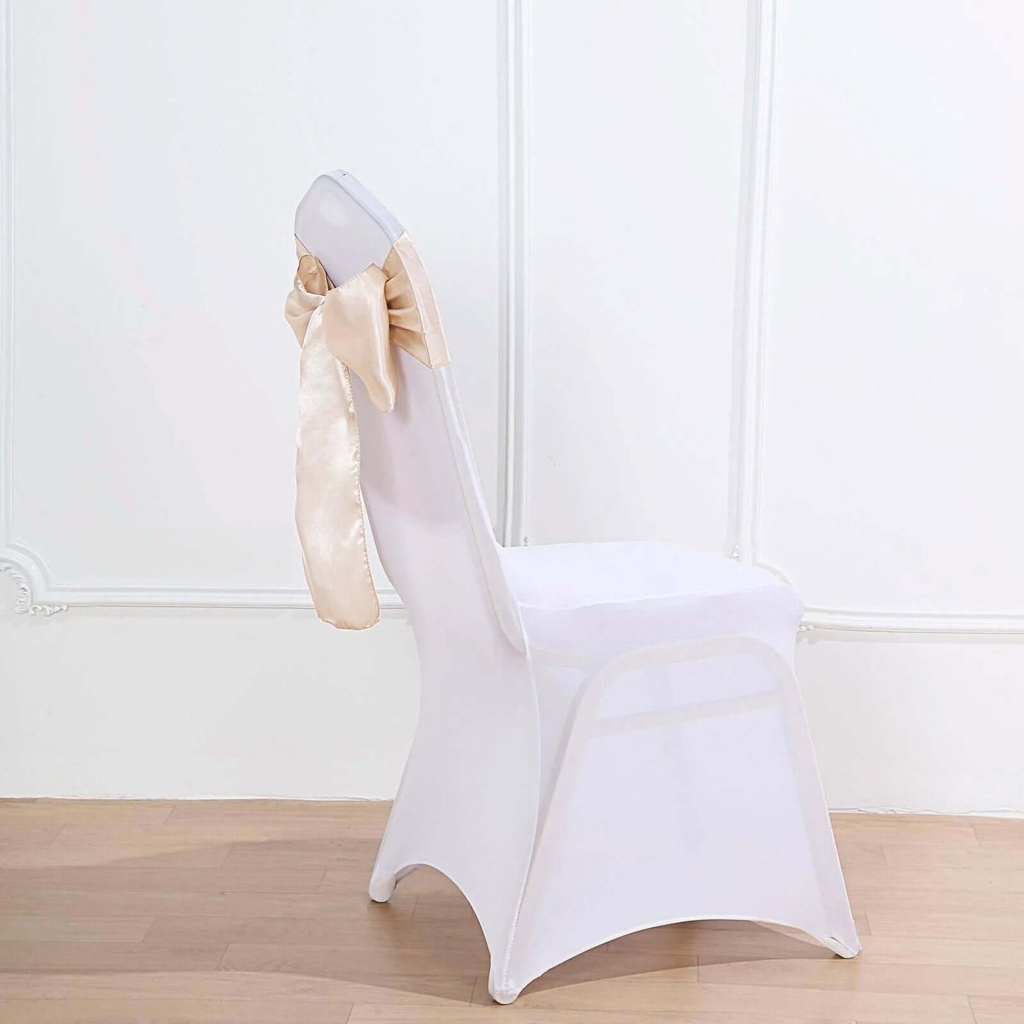 5 Pack Satin Chair Sashes Beige - Durable Chair Bows with Shiny Finish 6"x106"