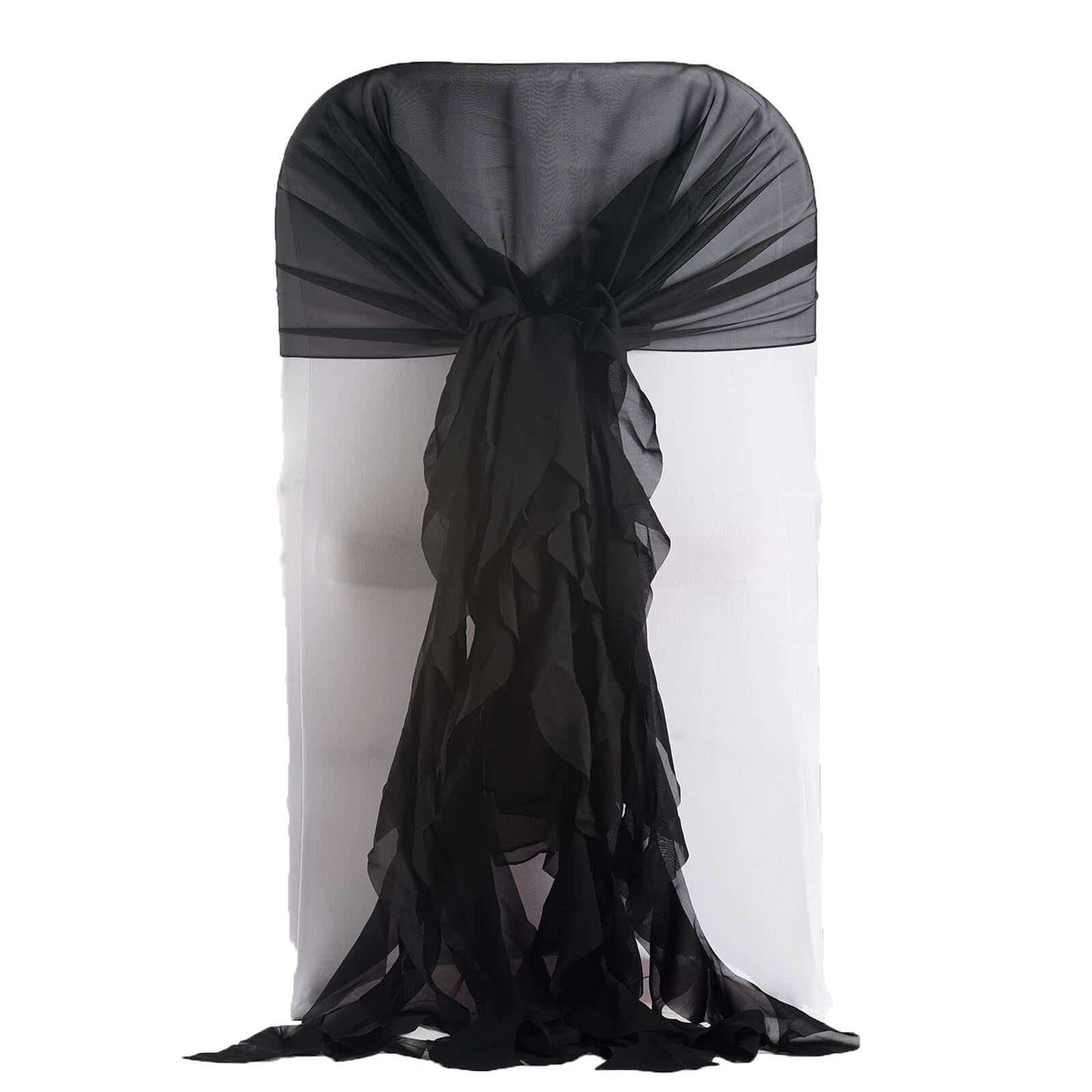1 Set Chiffon Hoods Chair Sashes with Willow Ruffles Design Black - Stylish Decor for Weddings & Gatherings