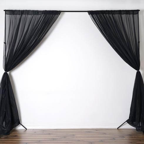 2 Pack Black Sheer Chiffon Event Curtain Drapes, Durable Flame Resistant Organza Backdrop Event Panels With Rod Pockets - 10ftx10ft