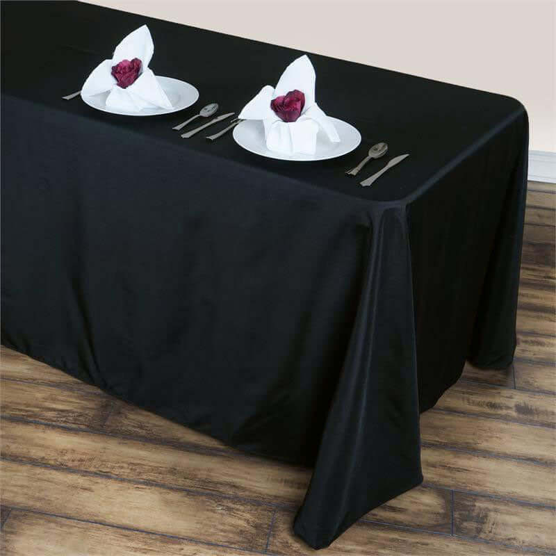 Polyester 90"x156" Rectangle Tablecloth Black - Rounded Corners and Seamless Table Cover