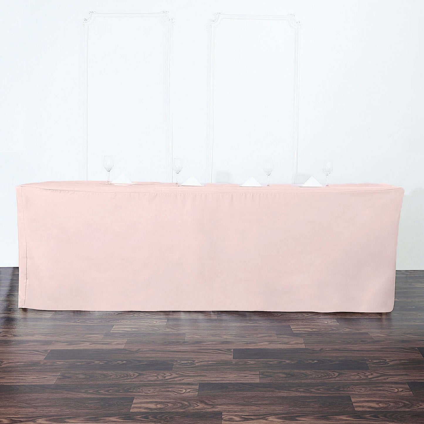 Fitted Polyester 96"x30" Rectangle Tablecloth Blush - Durable and Easy to Maintain Table Cover