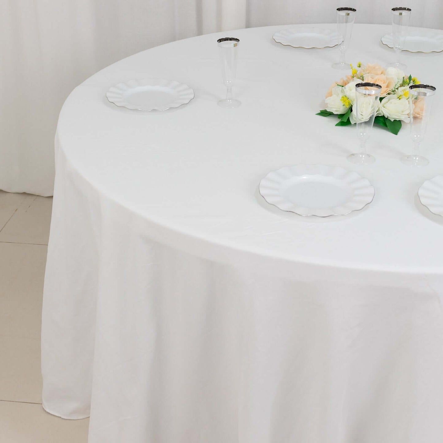 100% Cotton 120" Round Tablecloth White Linen - Seamless, Soft & Breathable Table Cover