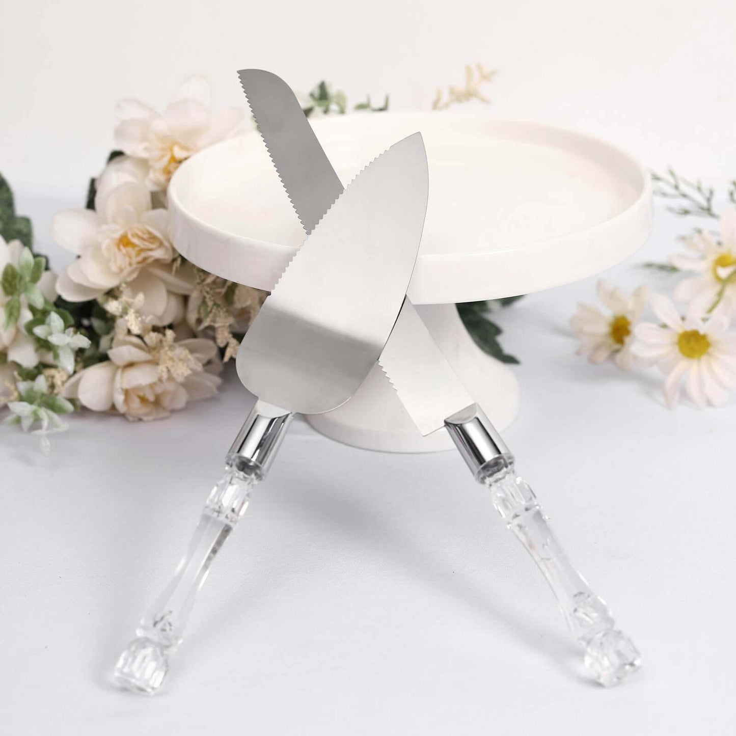 2 Set Knife and Server Stainless Steel with Clear Acrylic Handle - Party Favors with Gift Box 10" & 12"