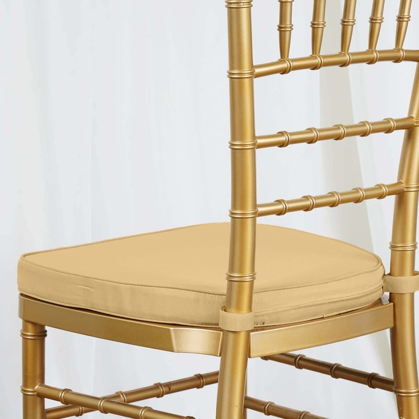 Chiavari Chair Cushion with 1.5" Thick Memory Foam and Ties Champagne - Stylish Removable Cover for Comfort