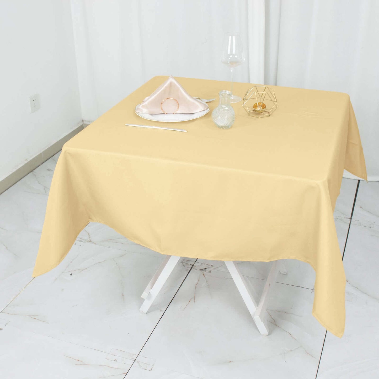 Premium Polyester 54"x54" Square Tablecloth Champagne - 220GSM Stain and Wrinkle-Resistant Table Cover