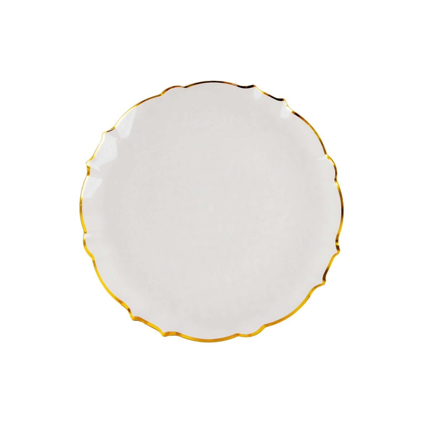 10-Pack Plastic 10" Round Dinner Plates in Clear Sunflower with Gold Scalloped Rim - Disposable Party Plates for Classy Events & Banquets
