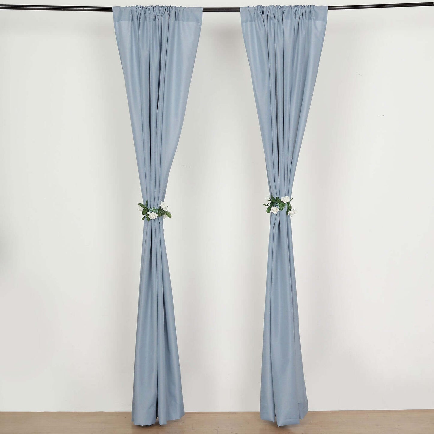 2 Pack Dusty Blue Polyester Event Curtain Drapes, 10ftx8ft Backdrop Event Panels With Rod Pockets 130 GSM