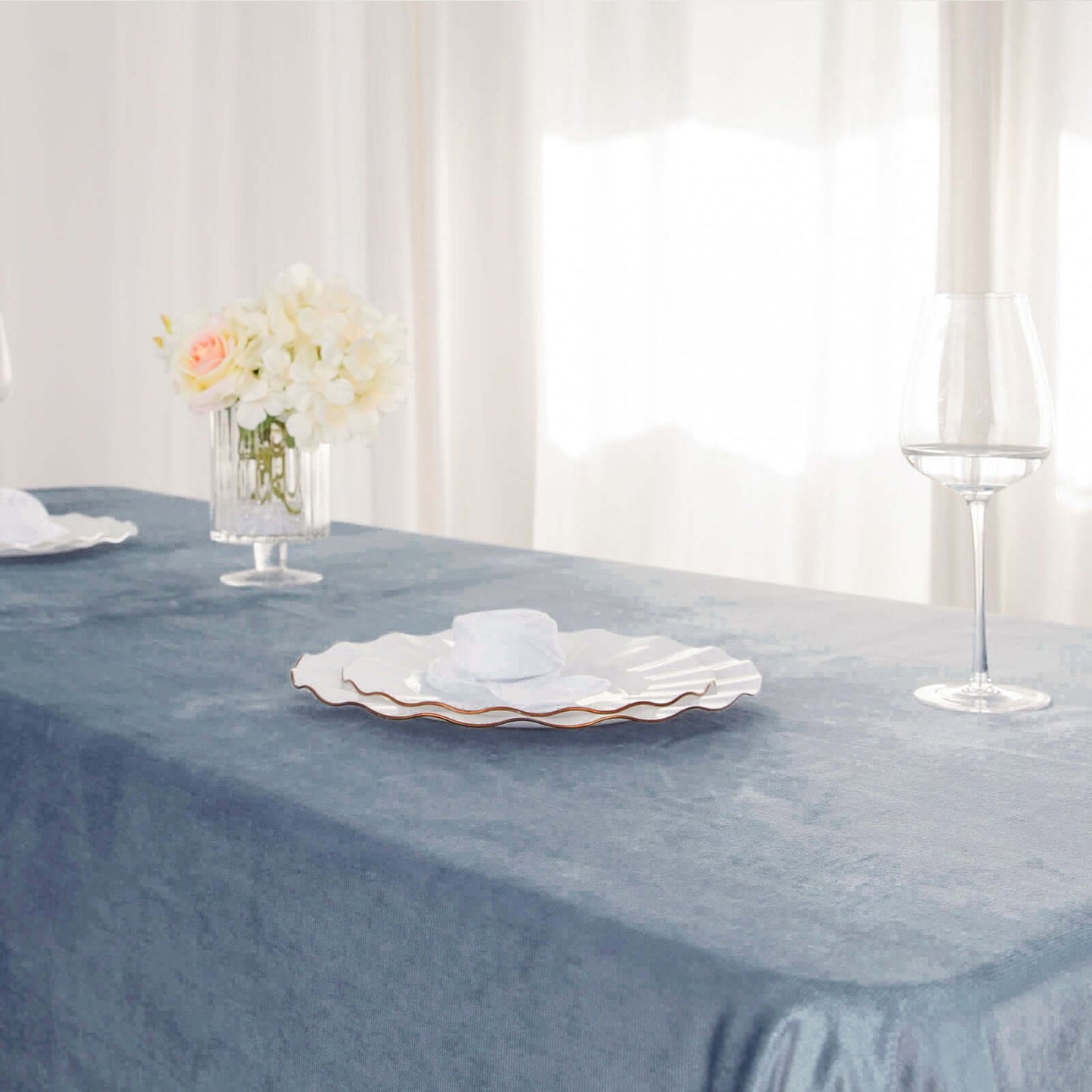 Premium Velvet 60"x102" Rectangle Tablecloth Dusty Blue - Reusable & Soft Table Cover