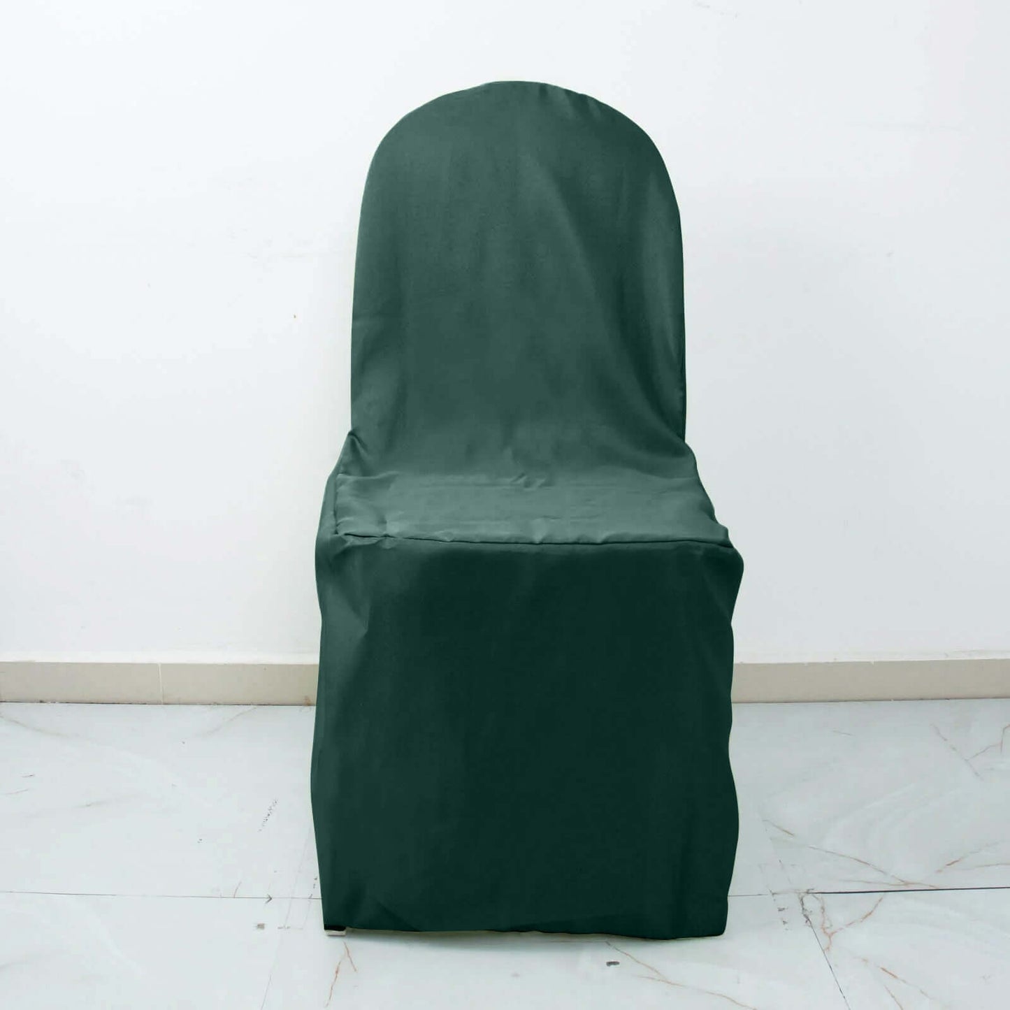 Polyester Slip On Banquet Chair Covers Hunter Emerald Green - Stain-Resistant Reusable Durable Fabric