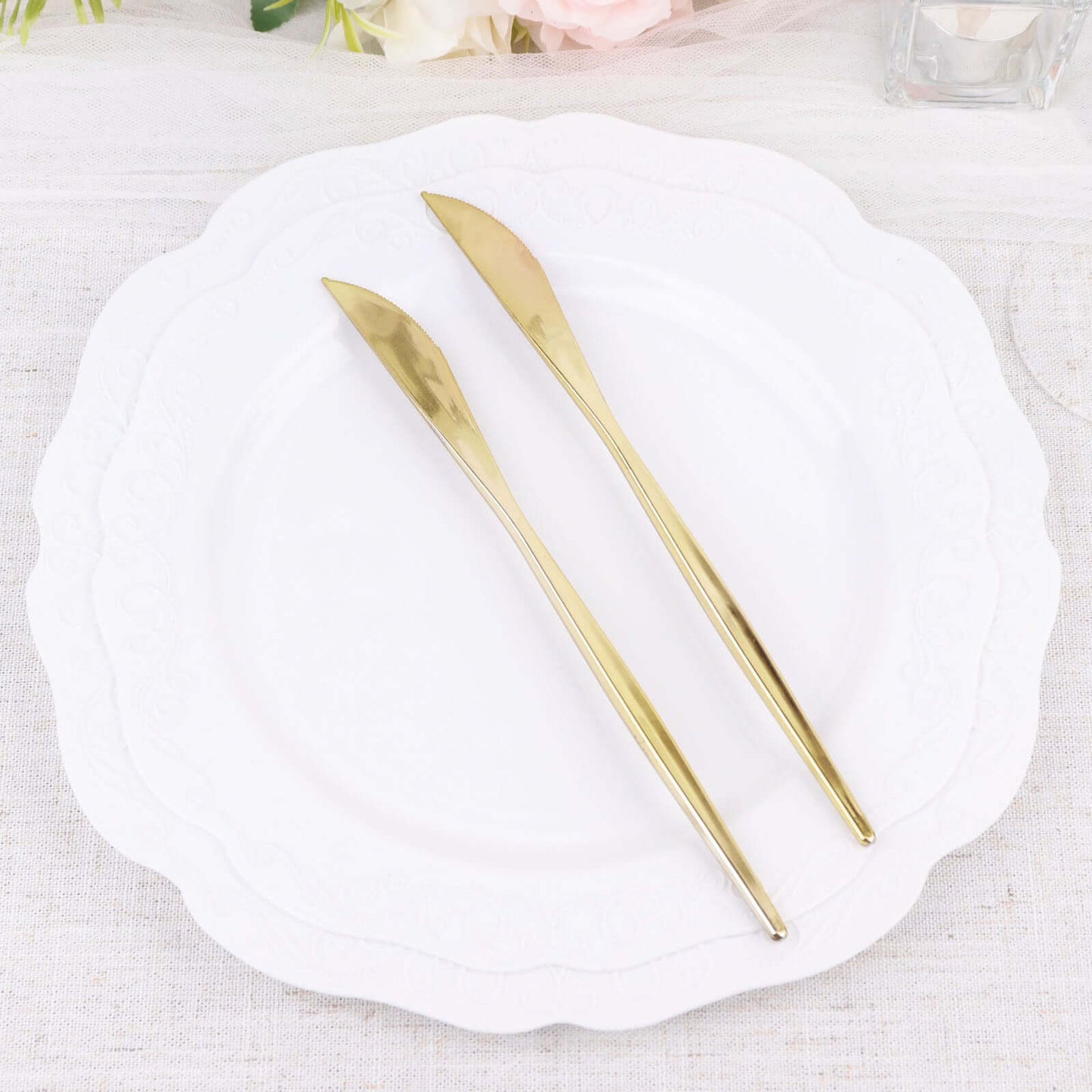 24-Pack Plastic Knives Glossy Gold - Premium Heavy Duty Disposable Flatware Cutlery 8"