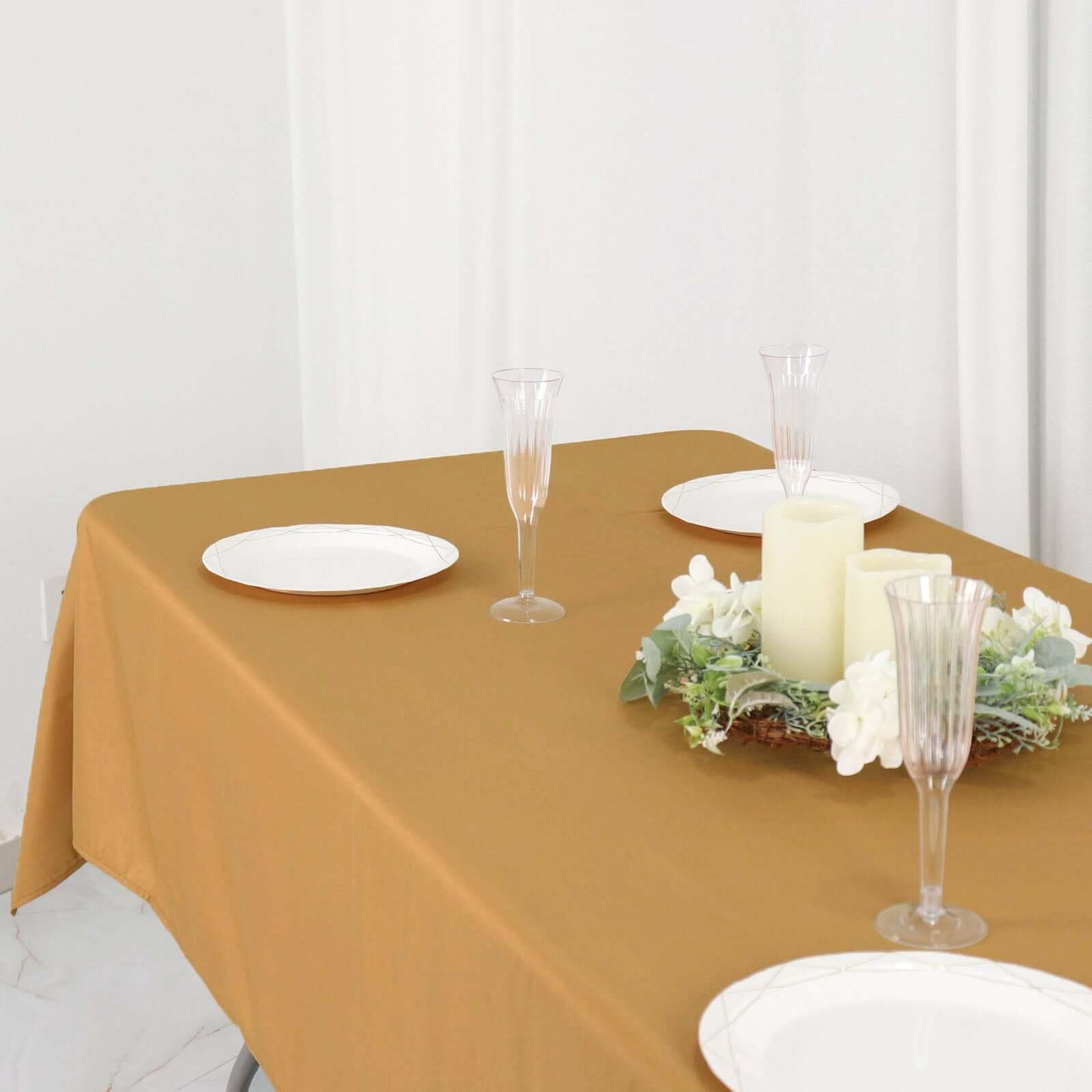 Polyester 54"x96" Rectangle Tablecloth Gold - Wrinkle-Resistant & Easy-to-Care Table Cover for Weddings & Events