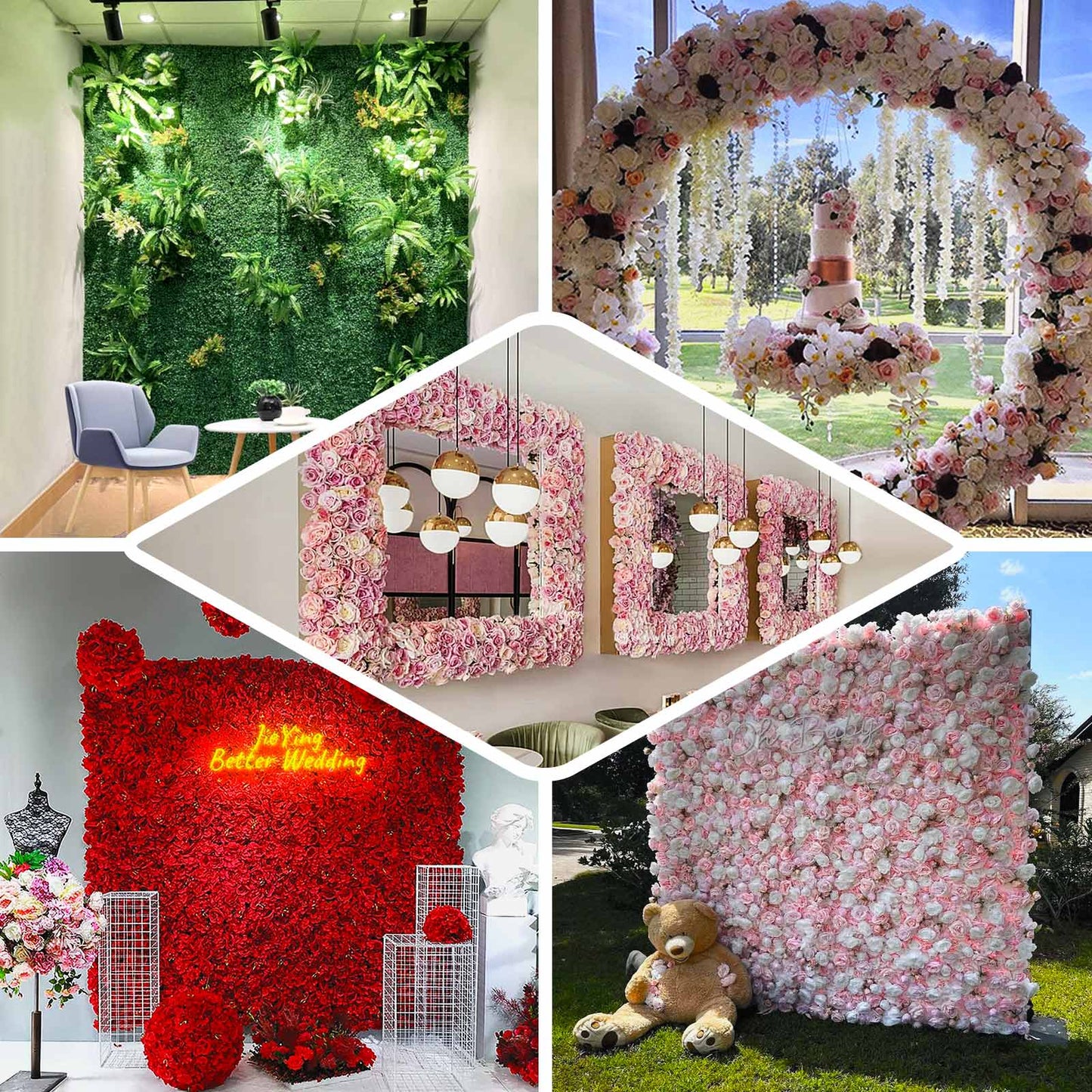 10 Pack 24"x16" Dark Green Artificial Flower Wall Grid Panel Frames, DIY Plastic Mesh Plant Wall Backdrop Fences