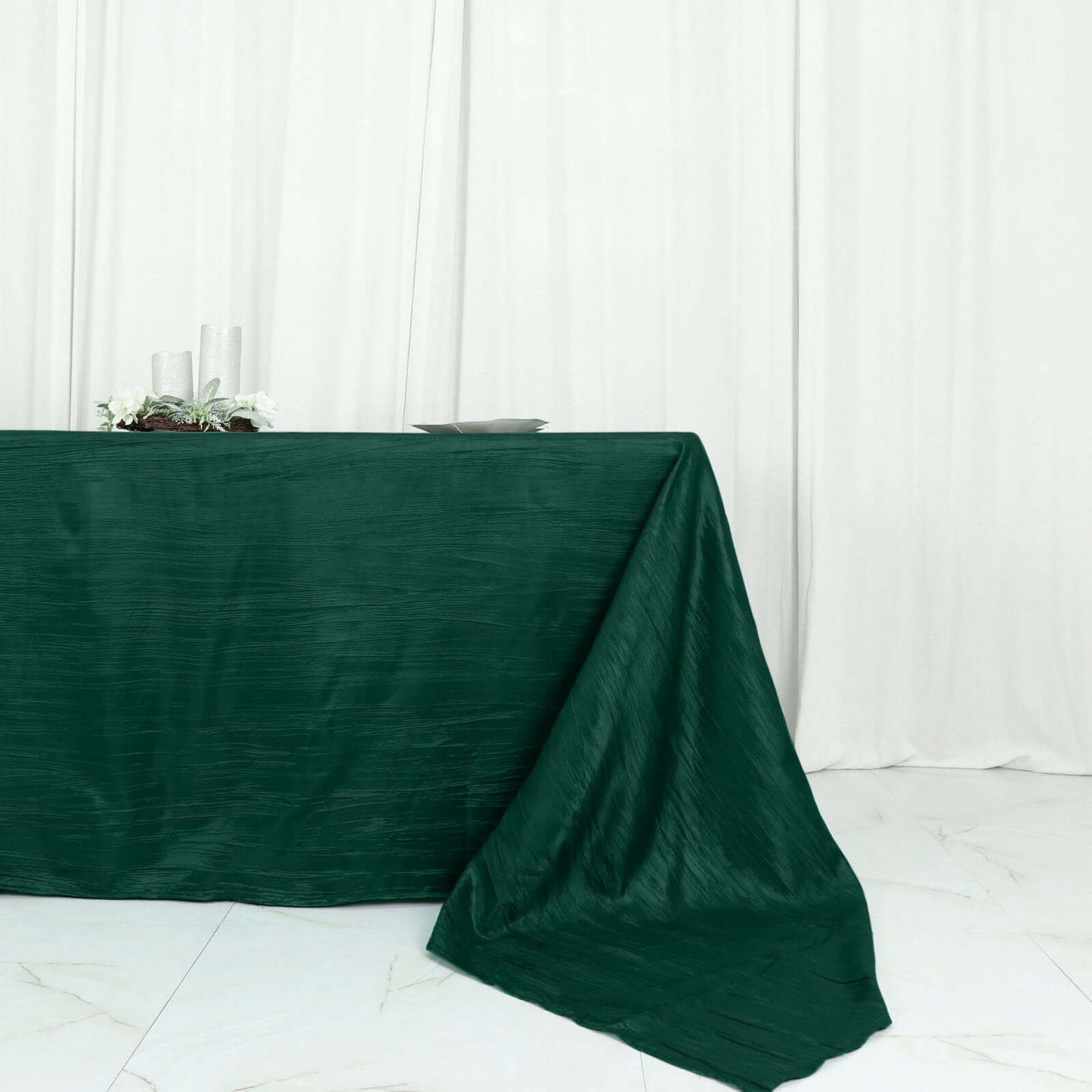 Taffeta 90"x156" Rectangle Tablecloth Hunter Emerald Green - Accordion Crinkle Seamless Table Cover