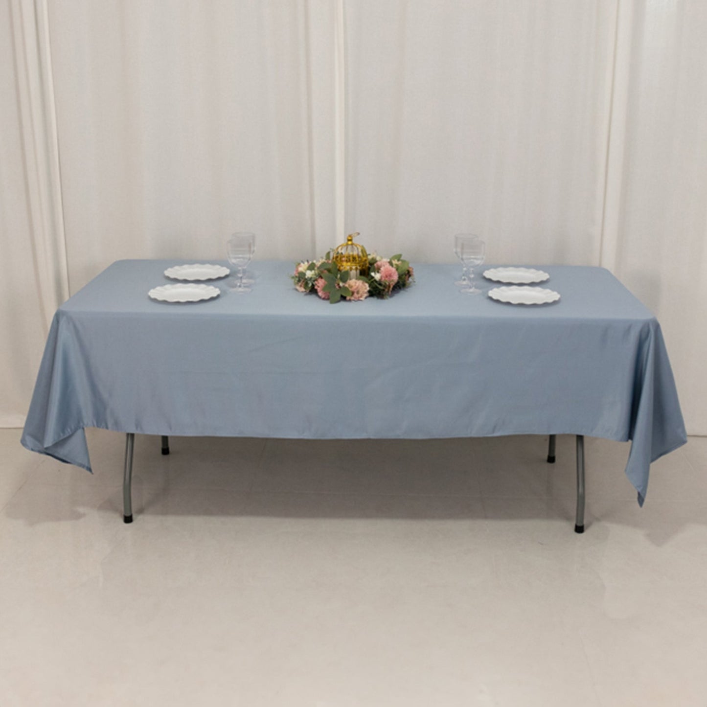Lamour Satin 60"x102" Rectangle Tablecloth Dusty Blue - Durable & Silky Soft Feel Table Cover