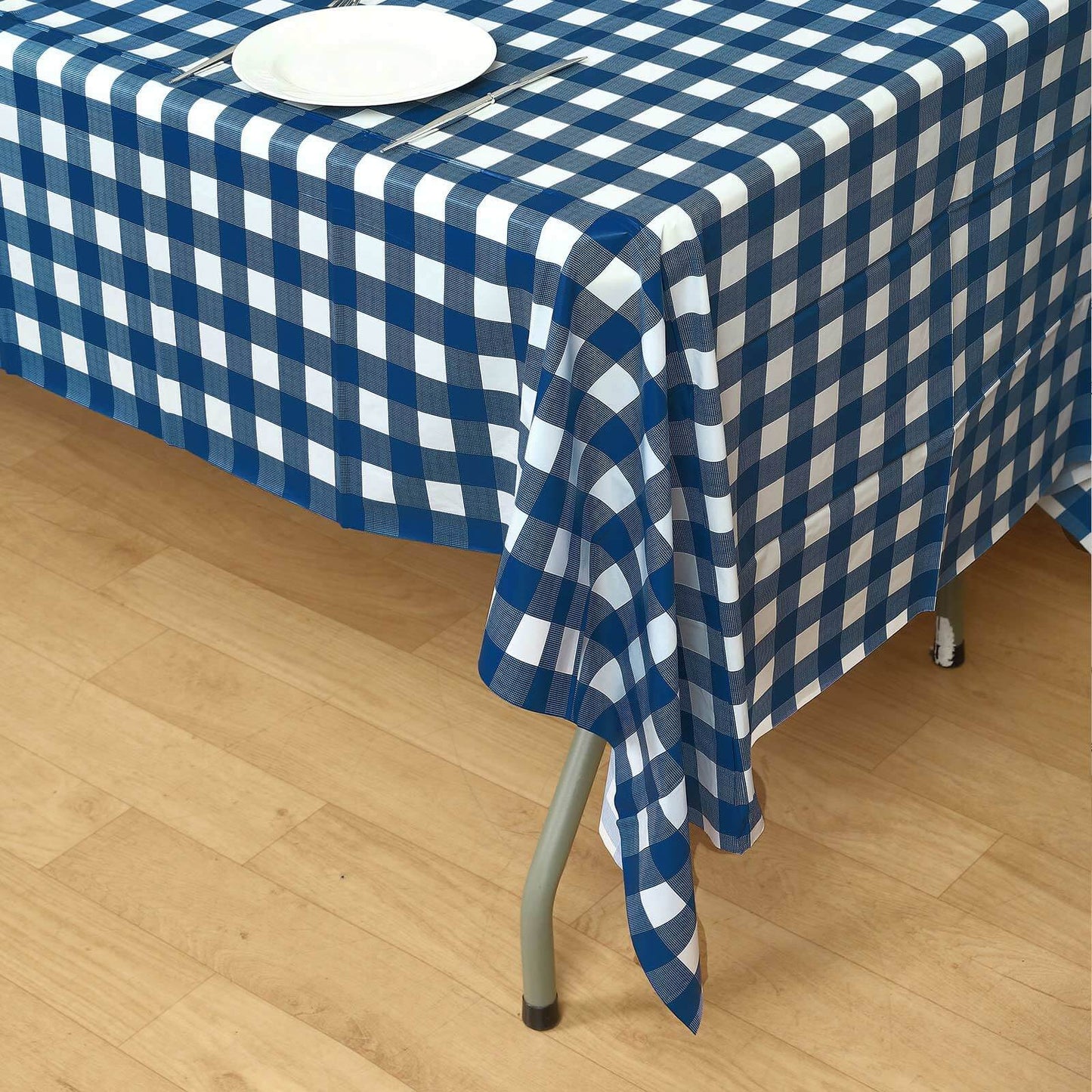 5-Pack Plastic Table Covers Navy Blue Checkered Rectangle - Durable PVC Disposable Covers for Events 54"x108"