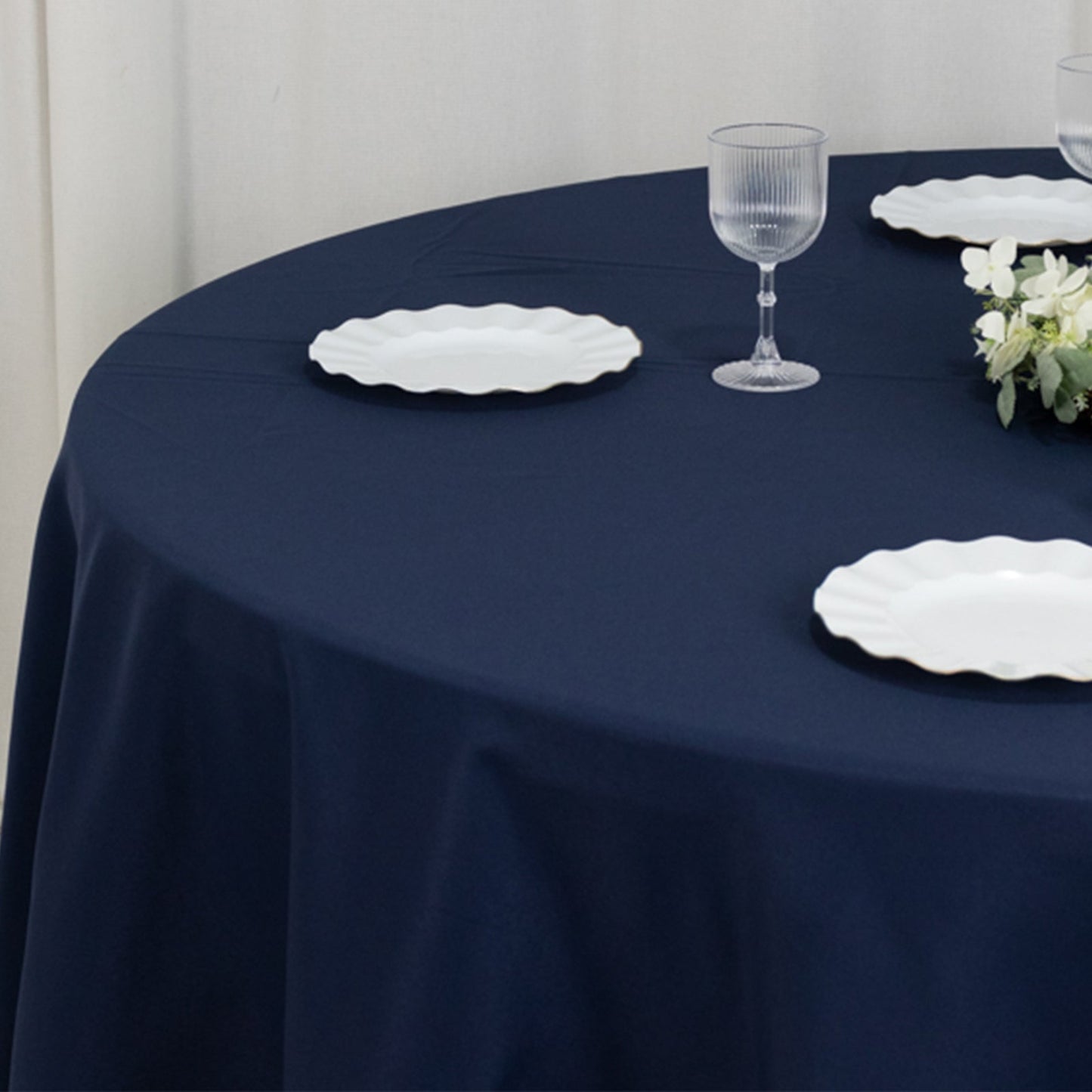 Fire Retardant Premium Polyester 120" Round Tablecloth Navy Blue - High-Performance Seamless Table Cover
