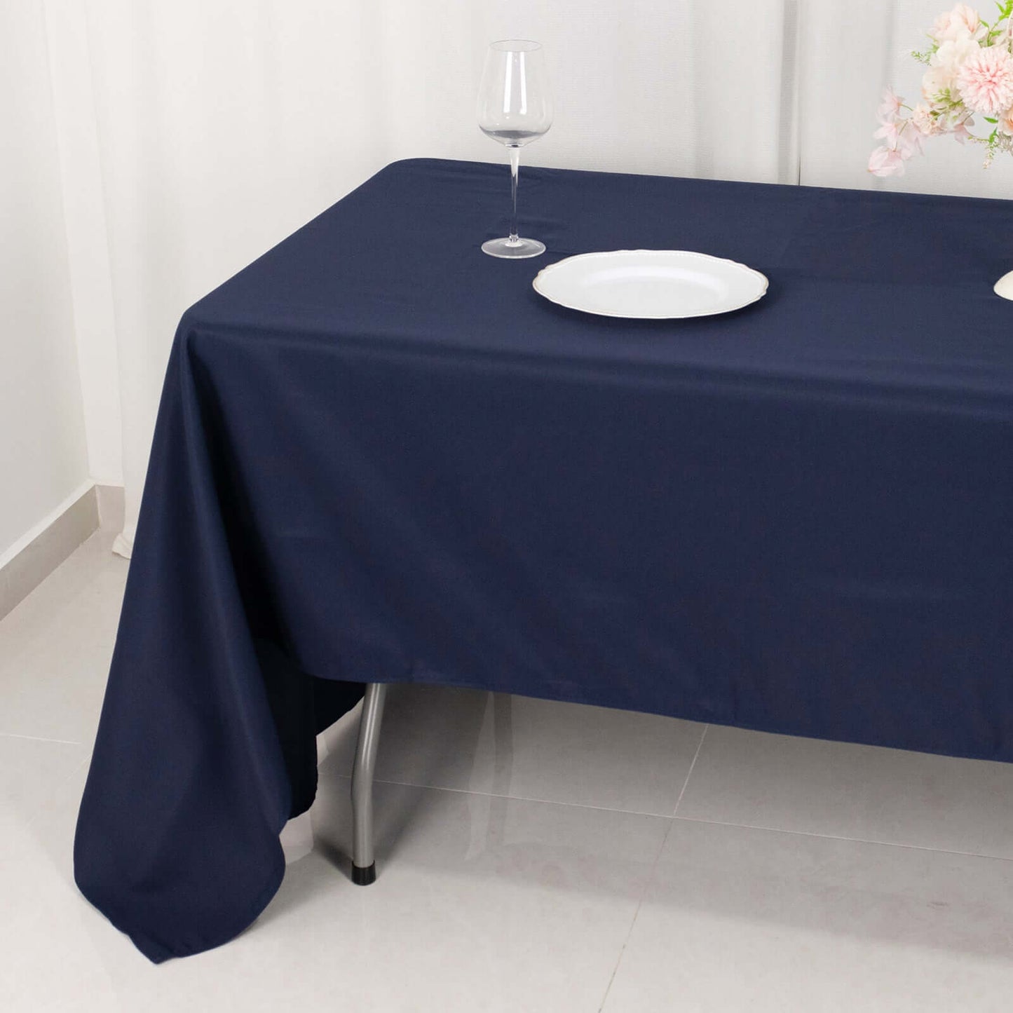 Premium Polyester 60"x126" Rectangle Tablecloth Navy Blue - Stain-Resistant 220GSM Finish Table Cover