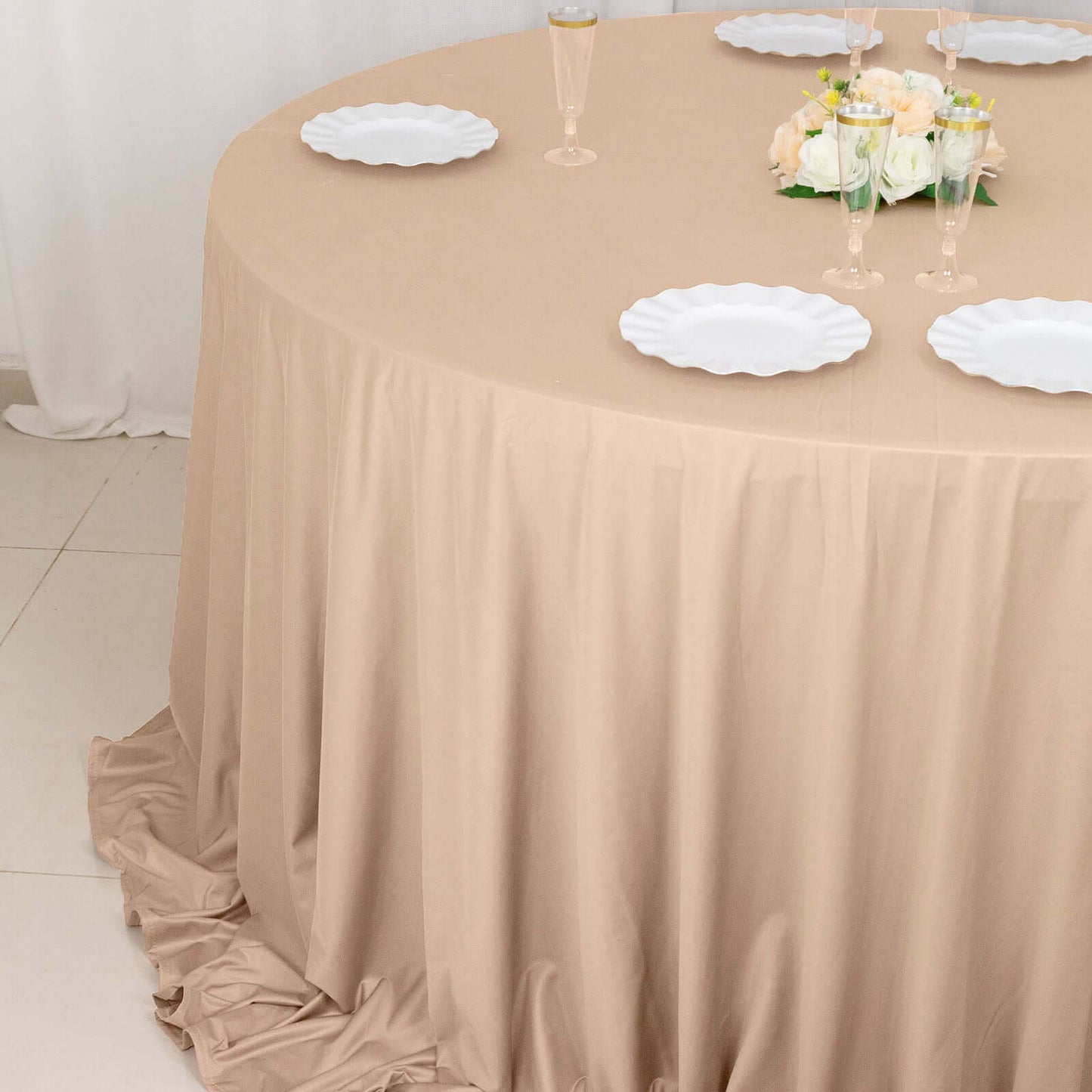 Scuba Round 132" Tablecloth Nude - Wrinkle Free & Stain Resistant Seamless Table Cover