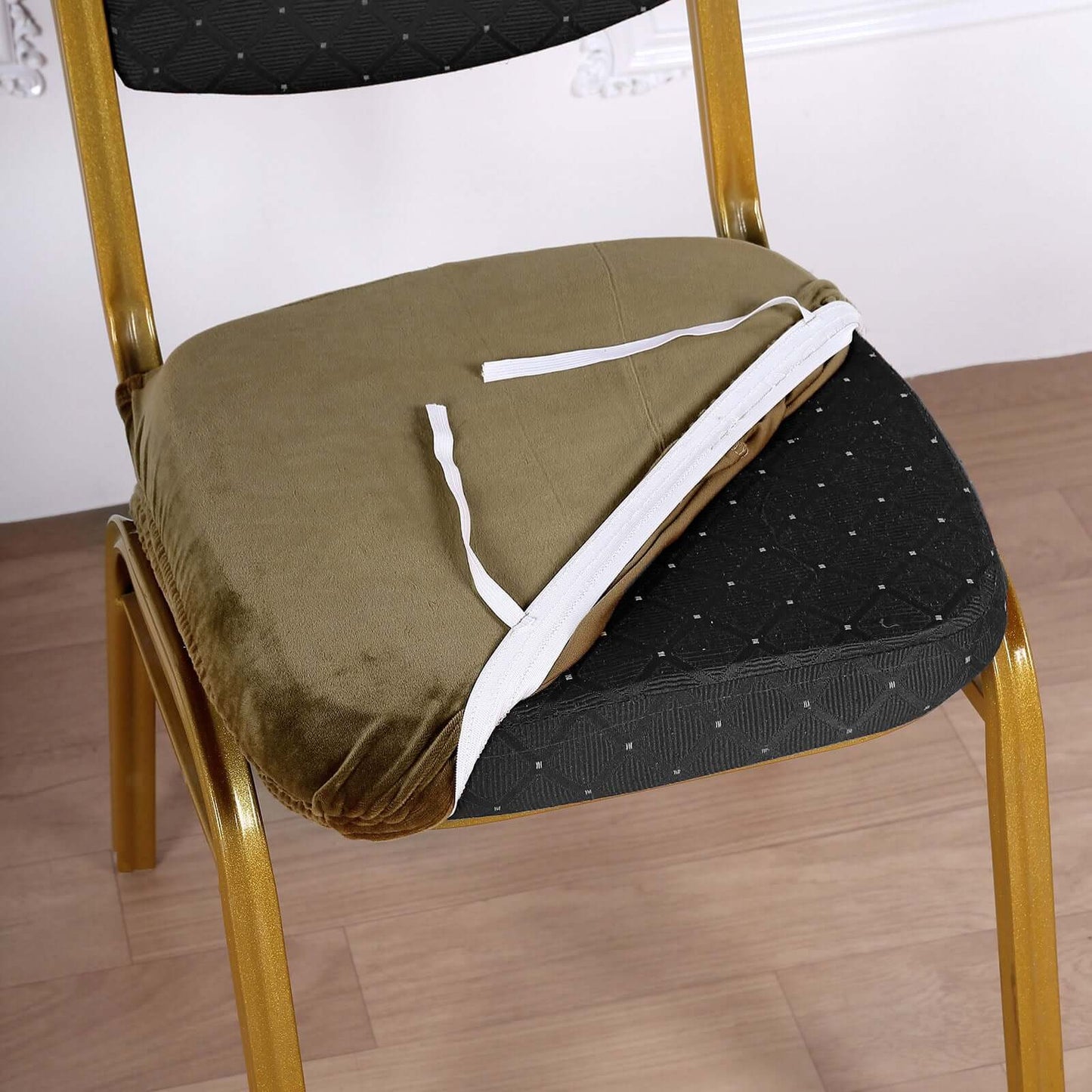 Velvet Chair Cushion Protector Stretch with Tie for Dining Chairs Olive Green - Durable Cover for Formal Gatherings