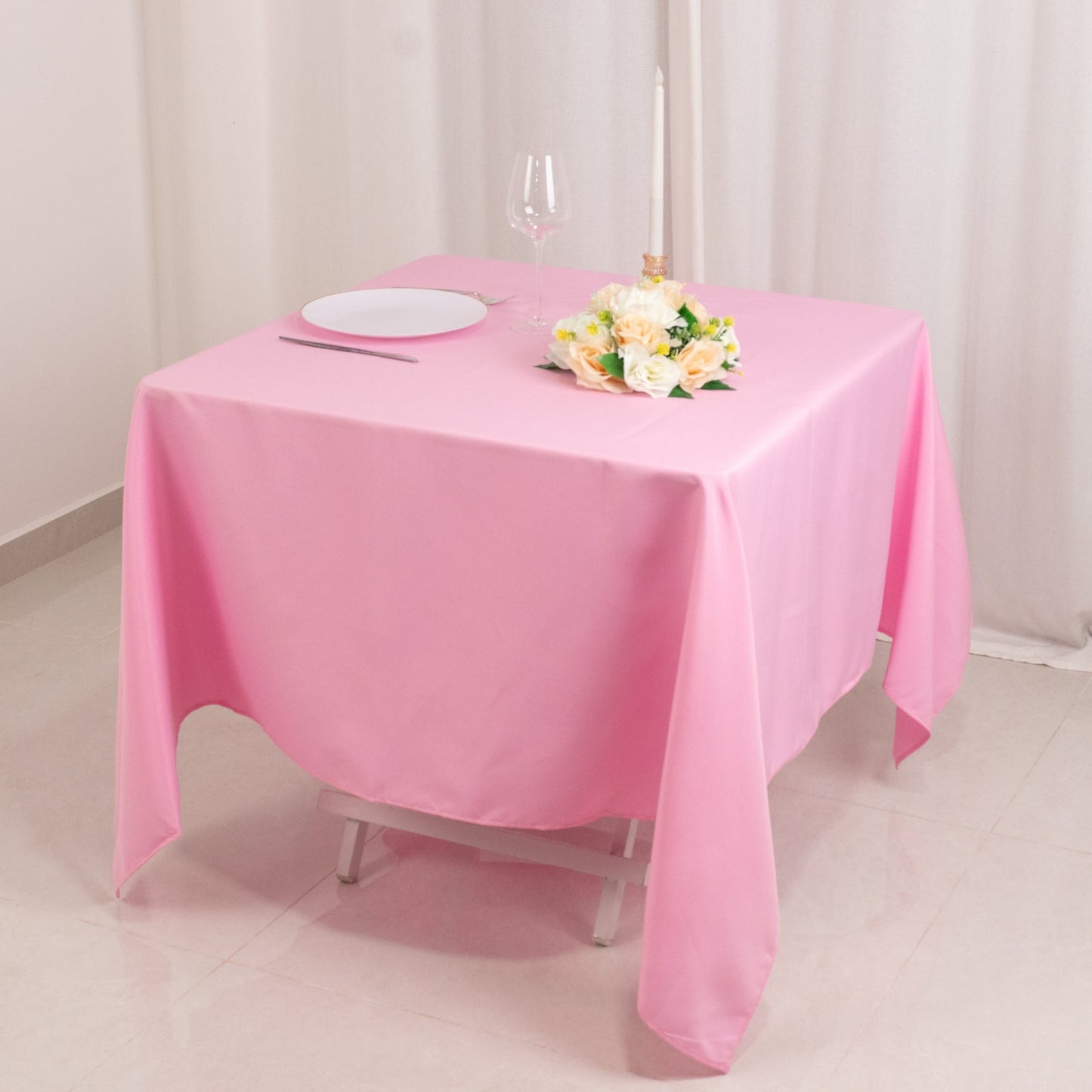 Premium Polyester Square Tablecloth 70"x70" Pink 220GSM Wrinkle-Resistant Table Cover