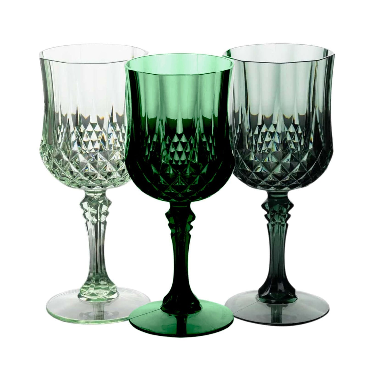 12-Pack Plastic Cocktail Goblets Assorted Green Transparent Crystal Cut - Shatterproof Drinkware 8oz