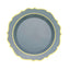 10-Pack Plastic 8" Round Dessert Plates in Dusty Blue with Gold Scalloped Rim - Disposable Appetizer/Salad Plates