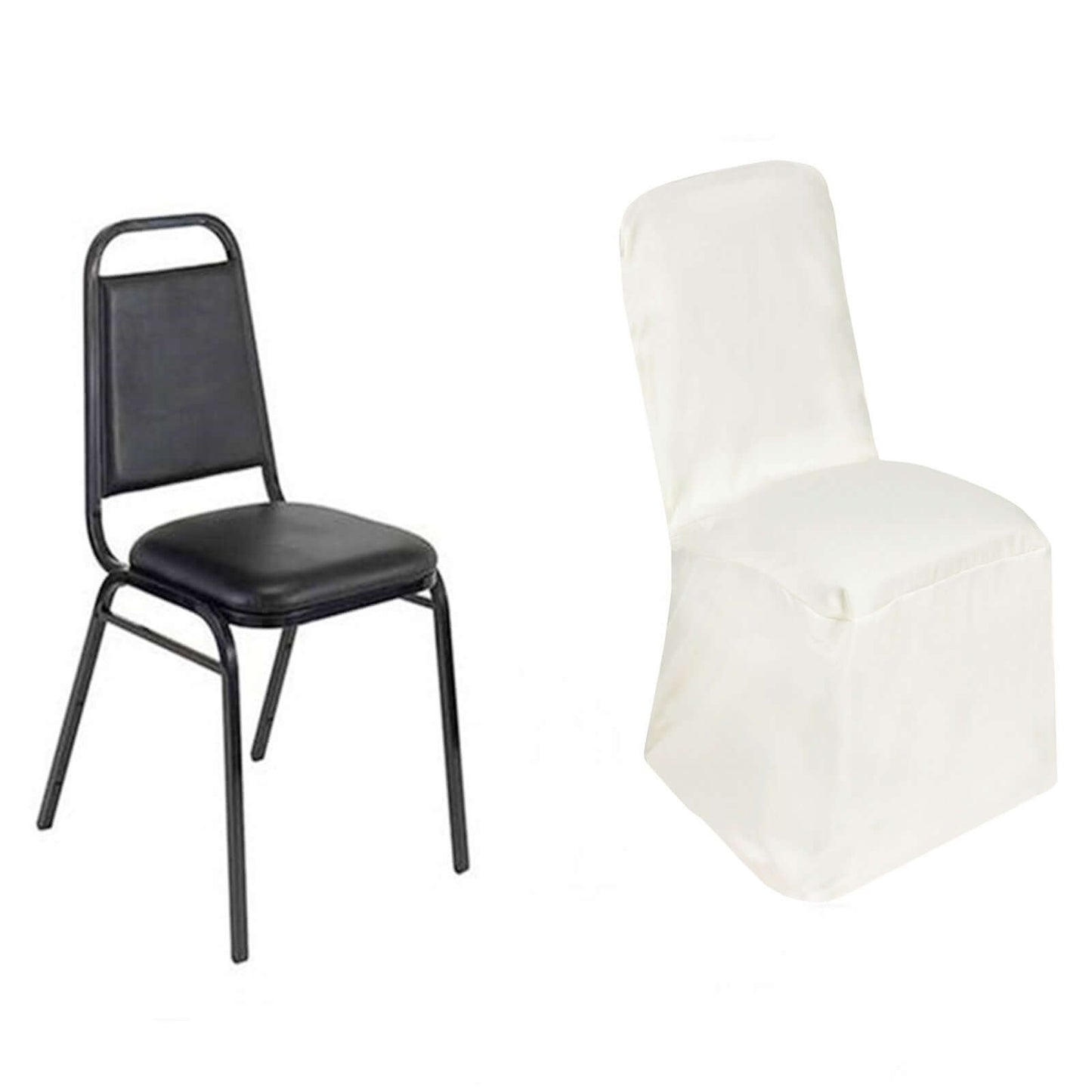 Polyester Chair Cover with Square Top for Banquet Chairs Ivory - Durable Reusable Slip-On Cover