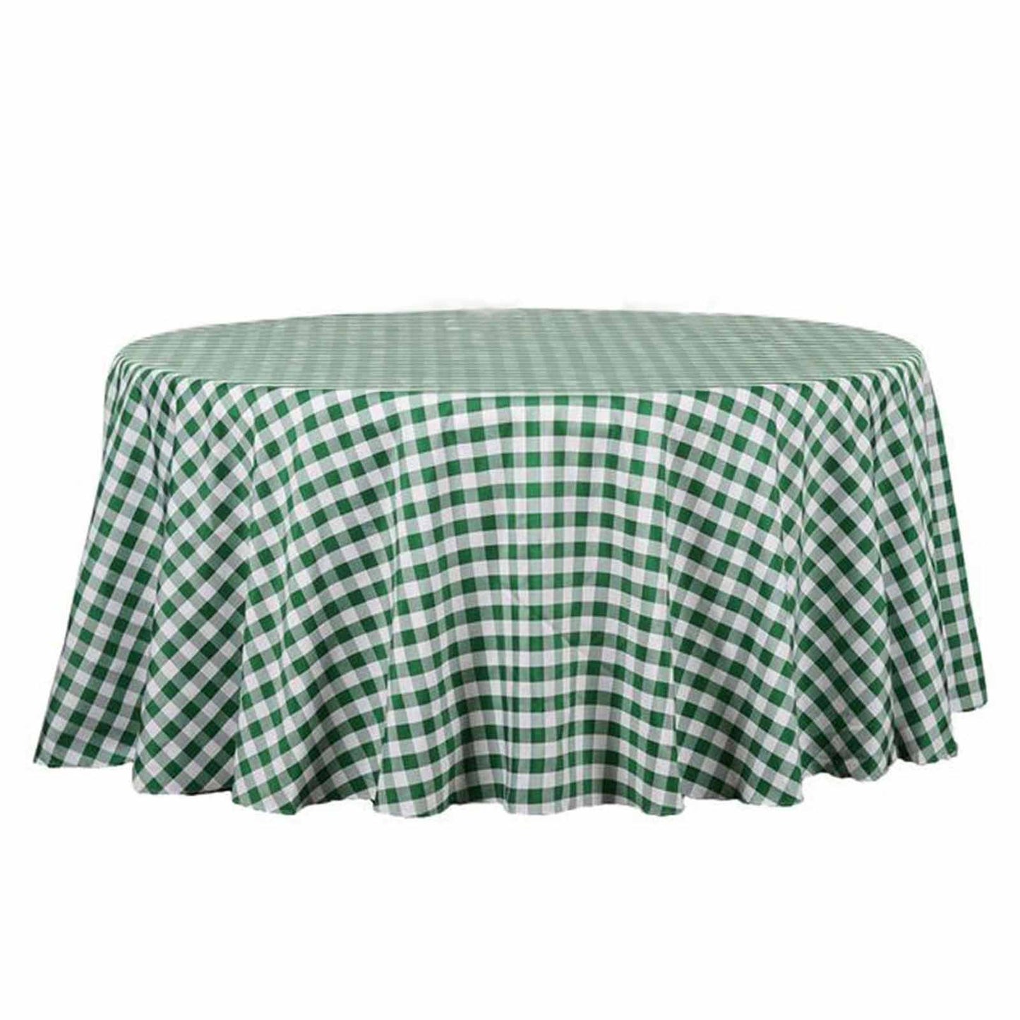 Polyester 108" Round Tablecloth White/Green - Checkered Buffalo Plaid Table Cover