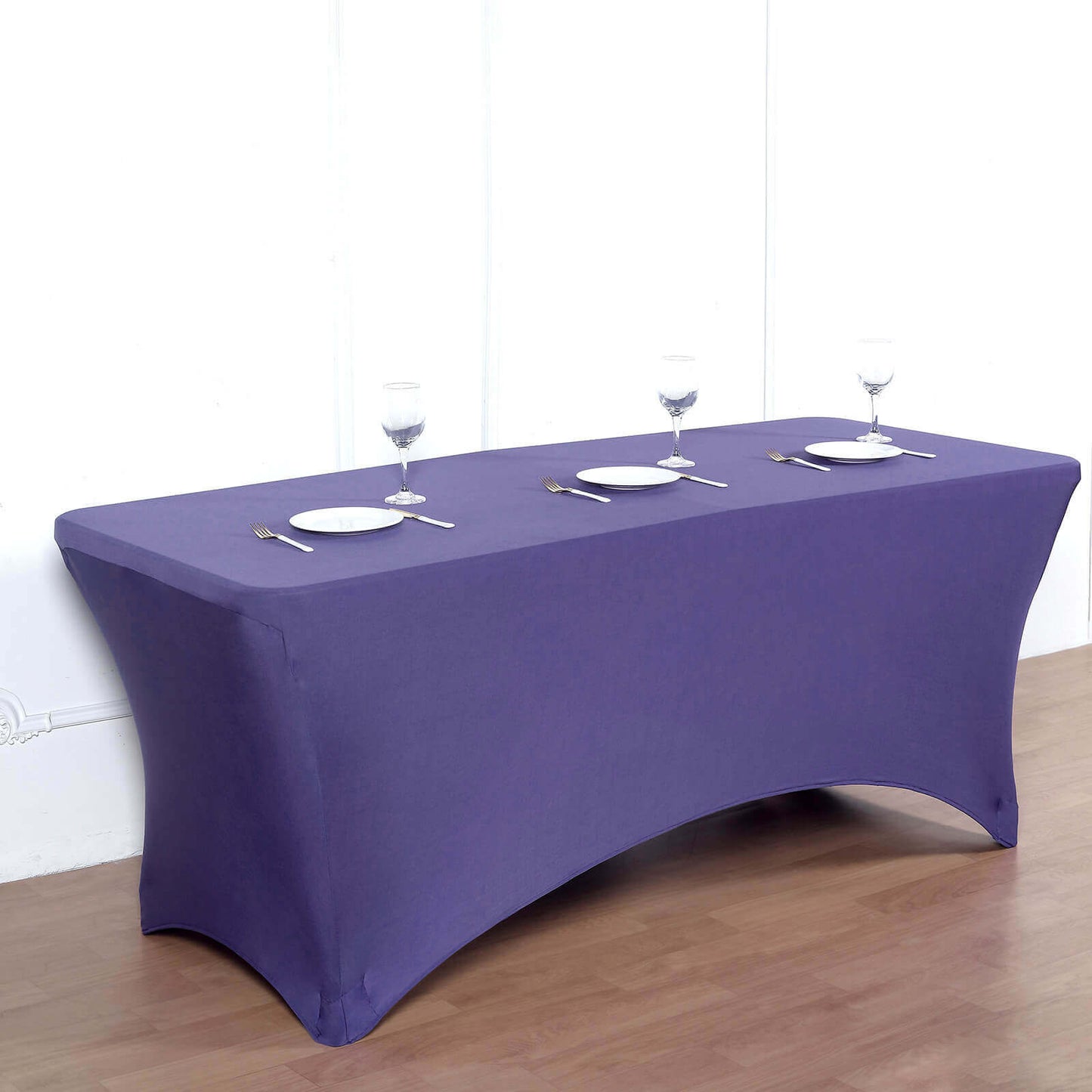 Stretch Spandex 96"x30" Rectangle Table Cover Purple - Durable Form-Fitting Tablecloth