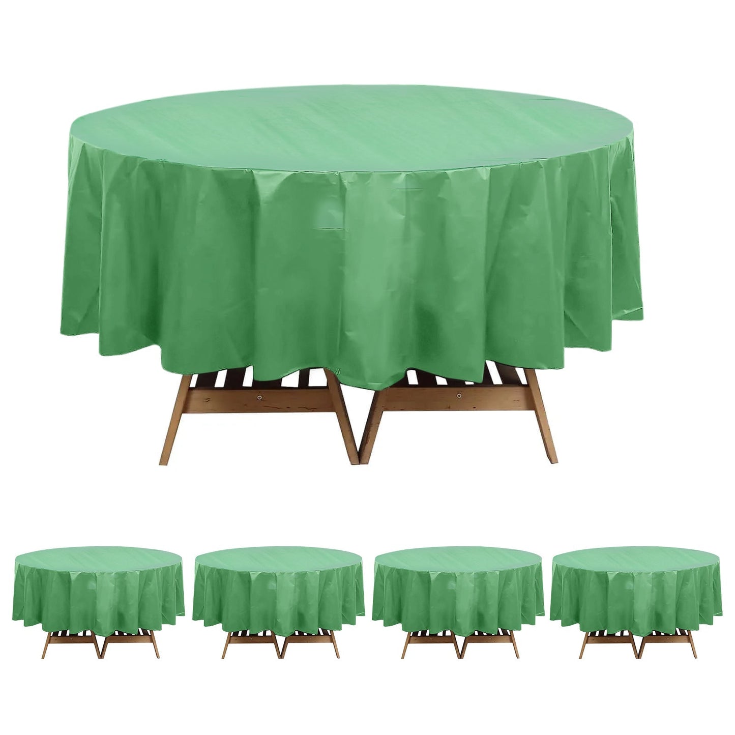 5-Pack Plastic Table Covers Sage Green Round - Durable PVC Disposable Tablecloths for Events 84"