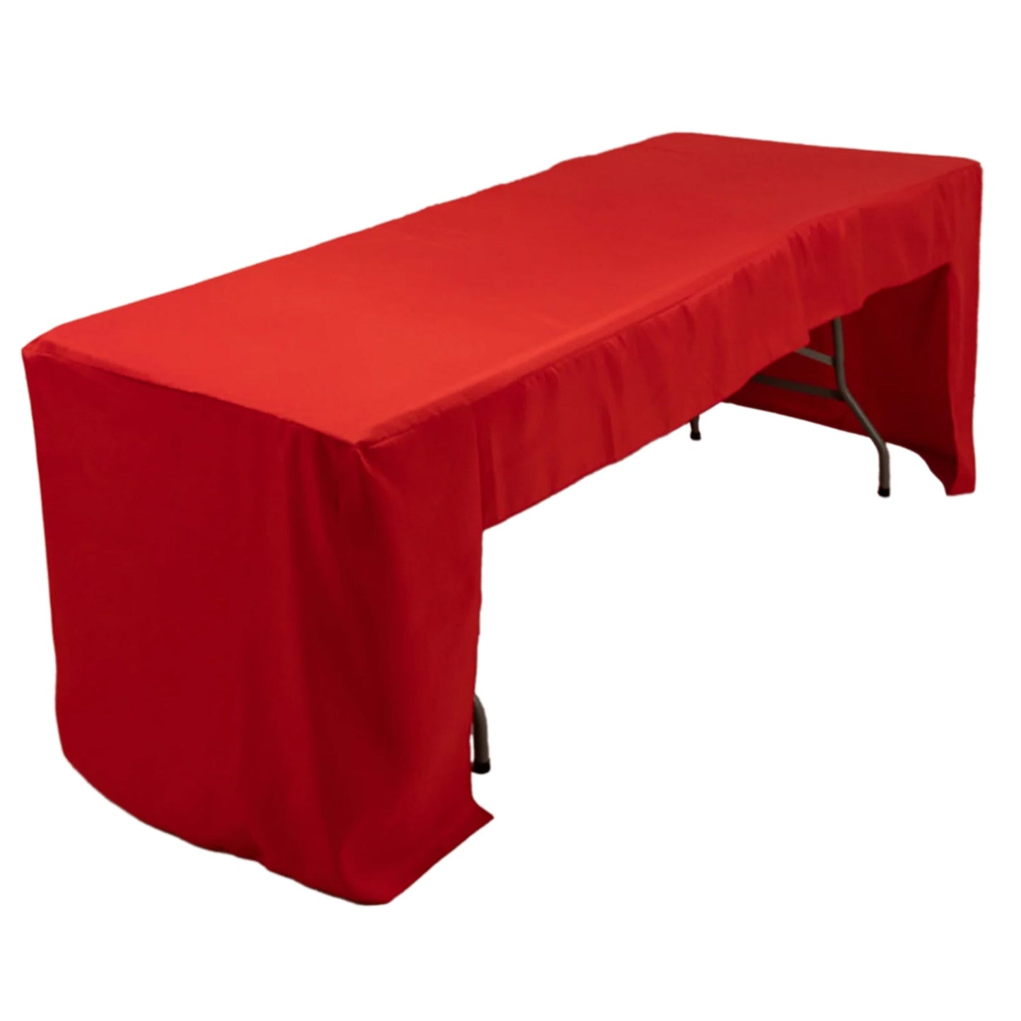 Fitted Polyester 96"x30" Rectangle Tablecloth Red with Open Back Design - Easy to Maintain and Wrinkle-Resistant Table Cover for Trade Shows & Displays