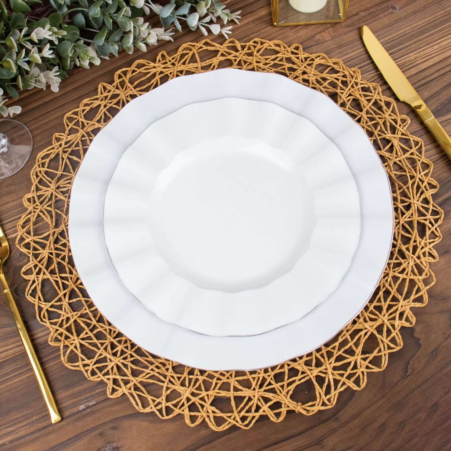6-Pack Table Placemats Woven Fiber Design Natural Round - Disposable Mats for Dining and Events 15"