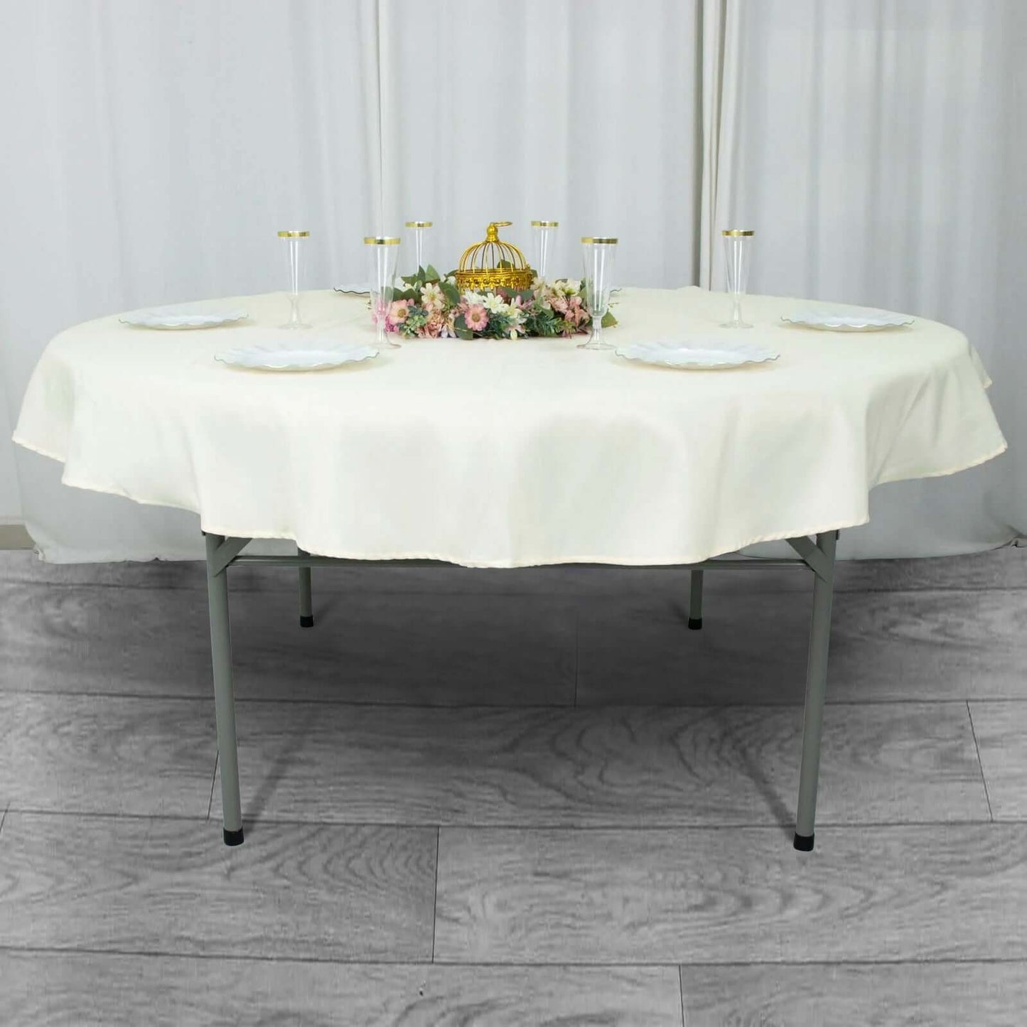 Premium Polyester 70" Round Tablecloth Ivory - Stain and Wrinkle-Resistant 220GSM Table Cover
