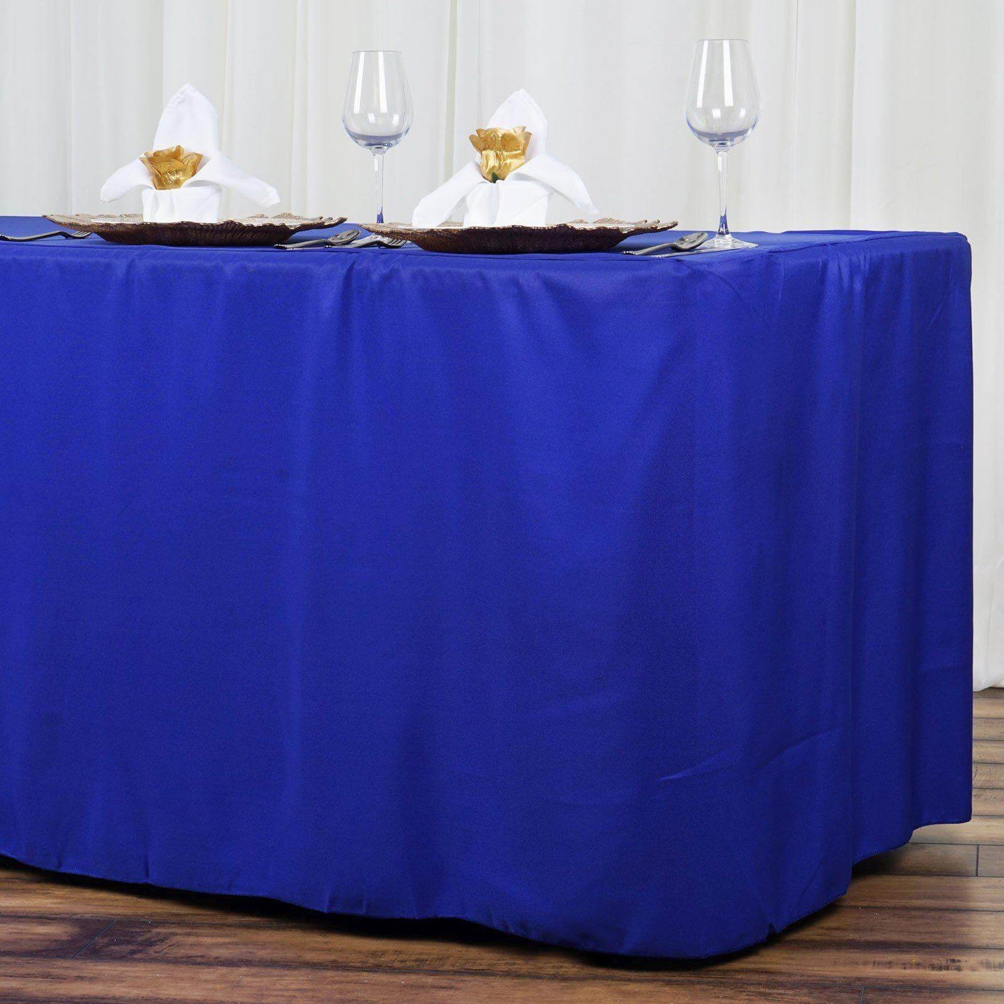 Fitted Polyester 96"x30" Rectangle Tablecloth Royal Blue - Durable and Easy to Maintain Table Cover