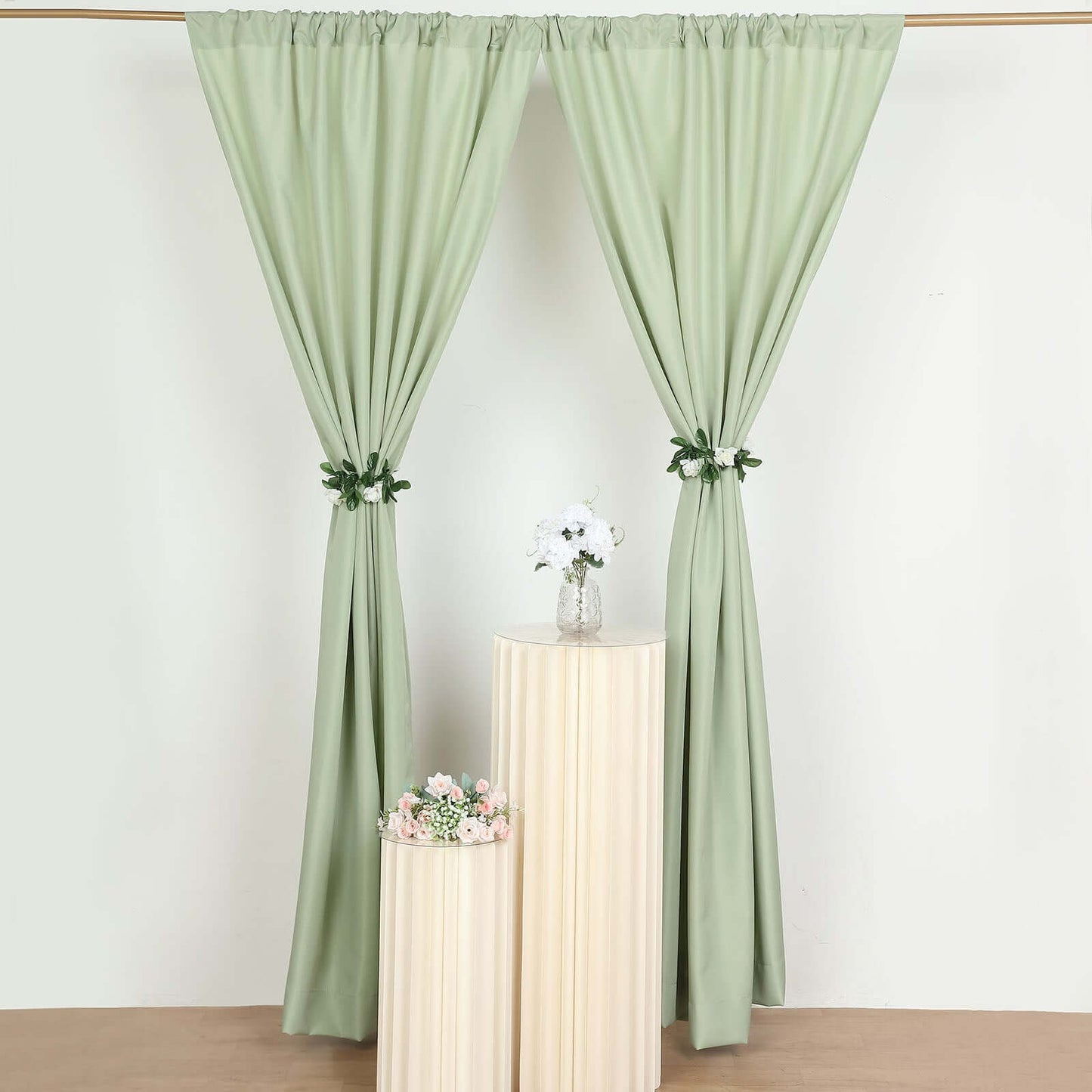 2 Pack Sage Green Polyester Event Curtain Drapes, 10ftx8ft Backdrop Event Panels With Rod Pockets 130 GSM