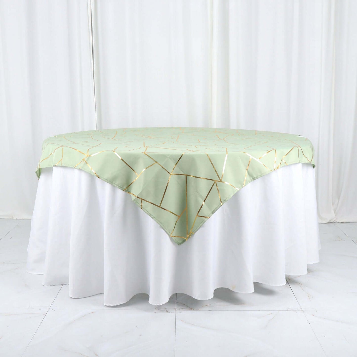 Polyester 54"x54" Table Overlay Square Tablecloth Sage Green with Gold Foil Geometric Pattern - Wrinkle-Resistant & Durable for Stylish Settings