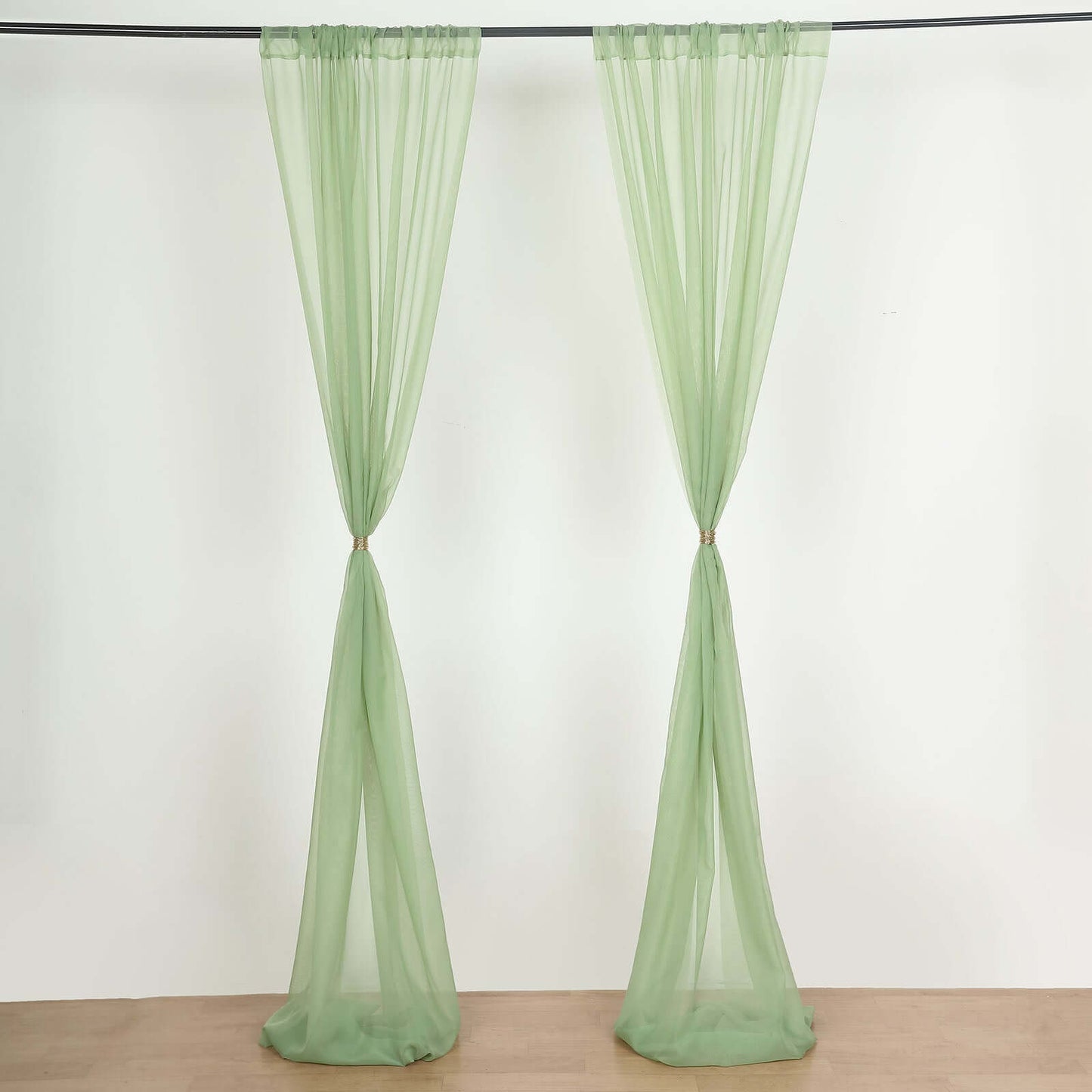 2 Pack Sage Green Sheer Chiffon Event Curtain Drapes, Durable Flame Resistant Organza Backdrop Event Panels With Rod Pockets - 10ftx10ft