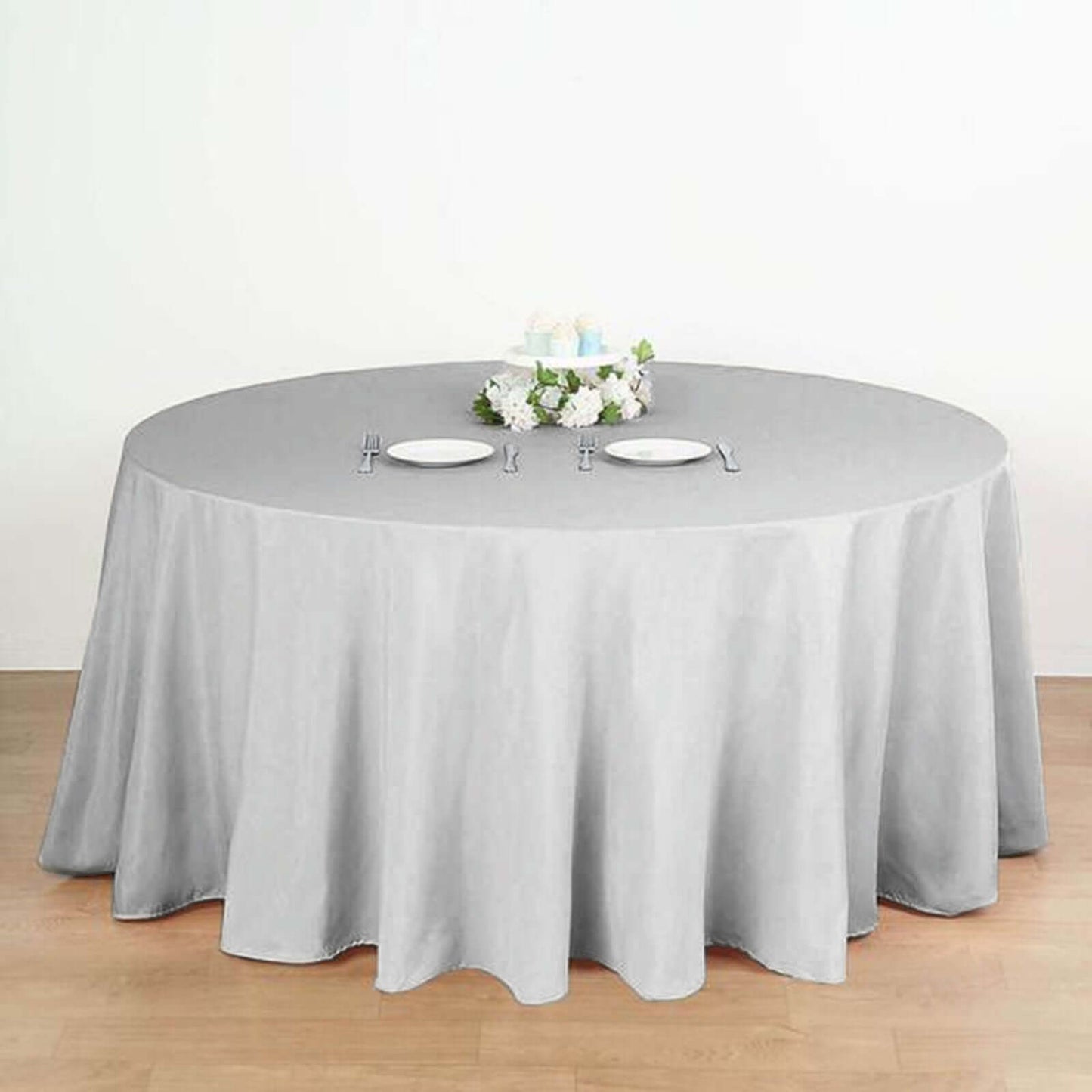 Polyester 132" Round Tablecloth Silver - Seamless Chic Table Cover