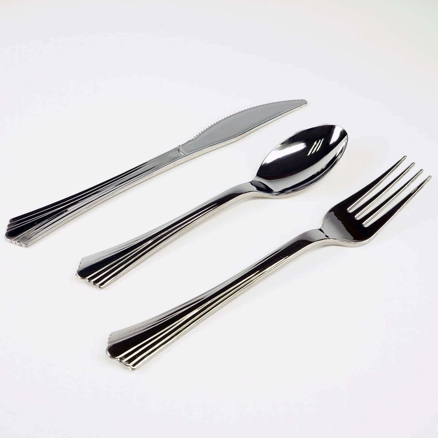 24-Pack Plastic Utensil Set Silver Heavy Duty with Fluted Handles - Durable Disposable Silverware 6", 7"