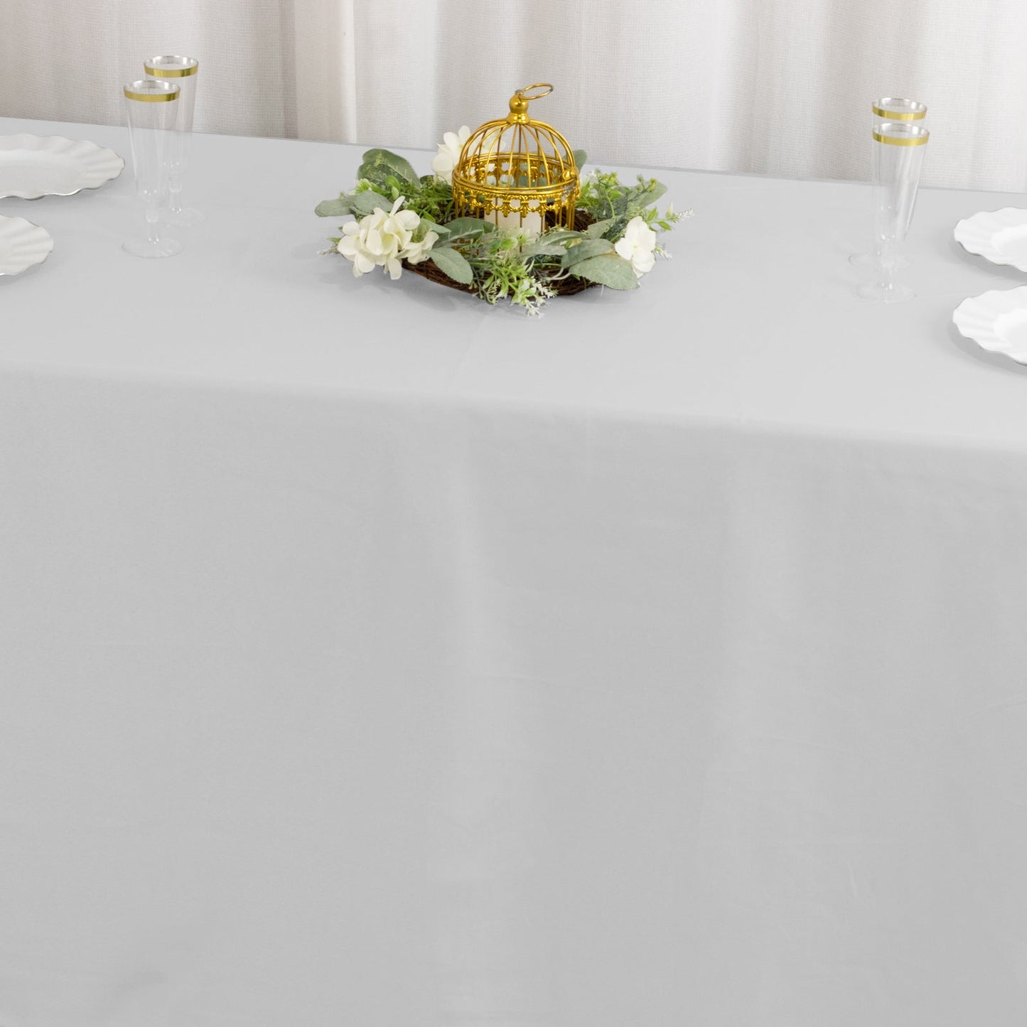 Premium Polyester 90"x132" Rectangle Tablecloth Silver - Seamless 220GSM Stain-Resistant Table Cover