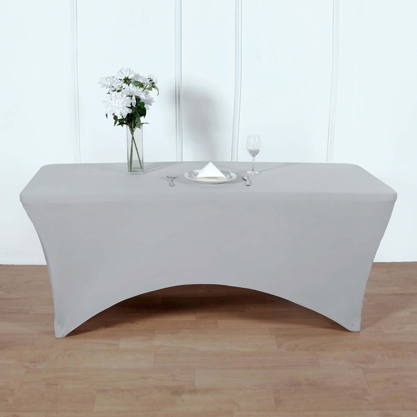 Stretch Spandex 96"x30" Rectangle Table Cover Silver - Durable Form-Fitting Tablecloth