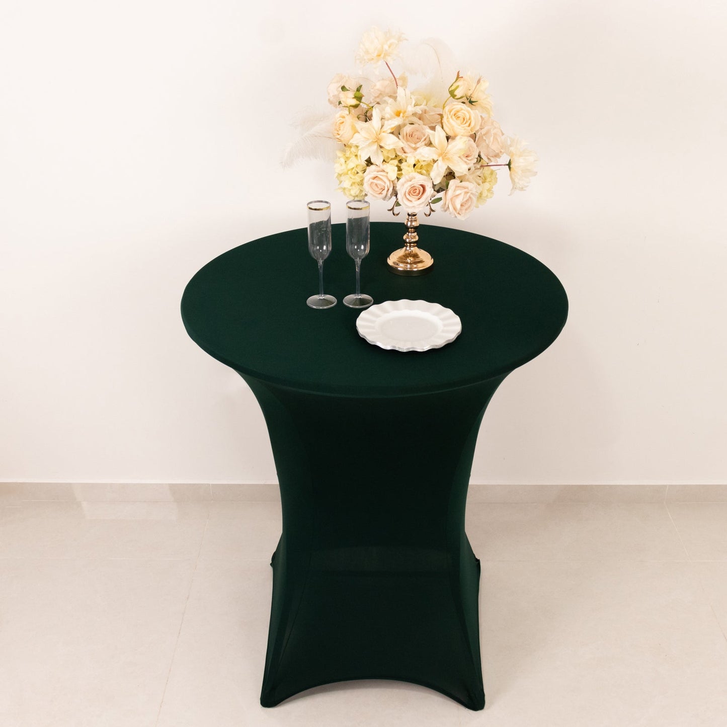 Spandex 36" Round Cocktail Table Cover Hunter Emerald Green - Easy to Maintain Stretch Fitted Highboy Tablecloth